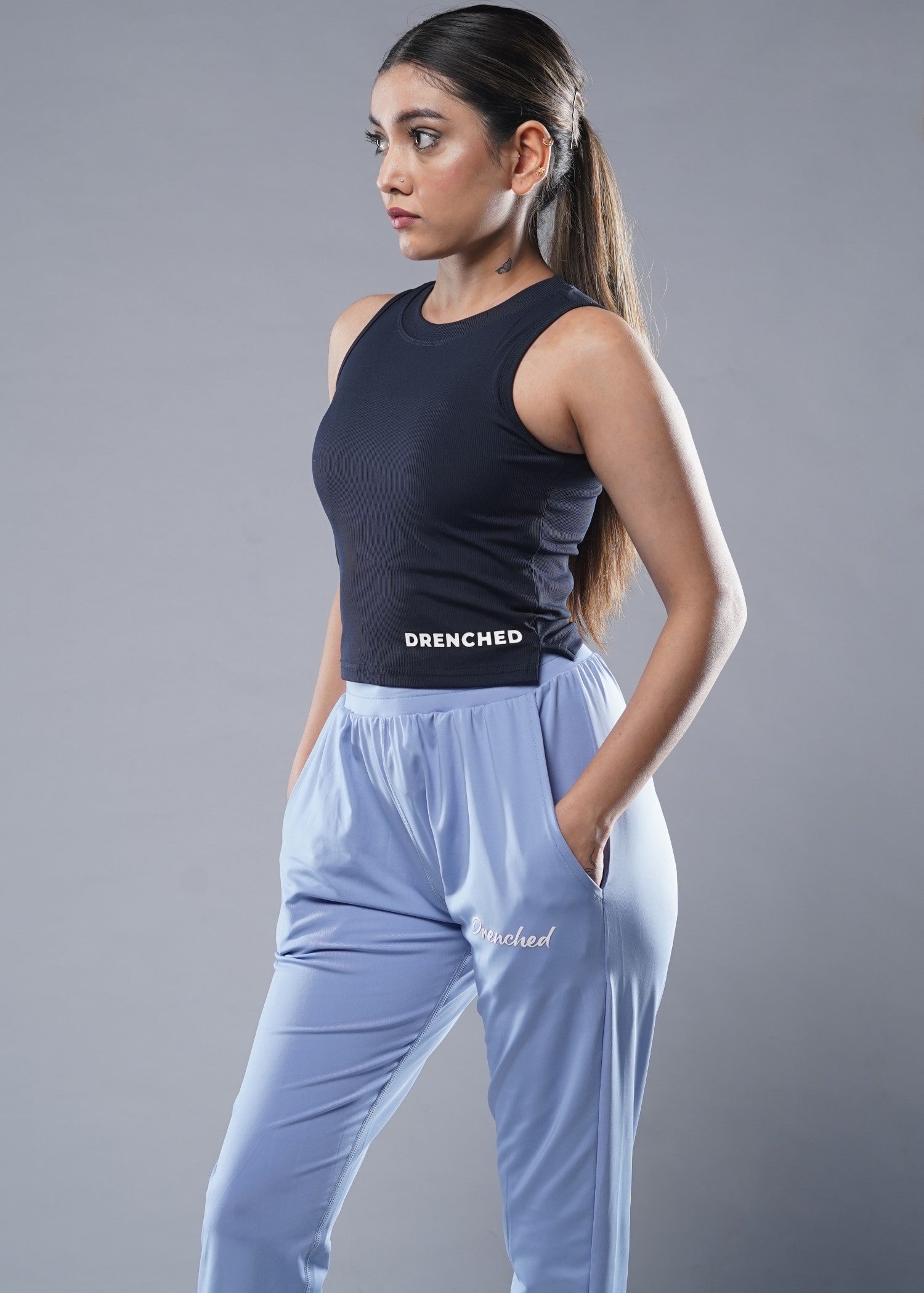 polyester Trousers in Light blue