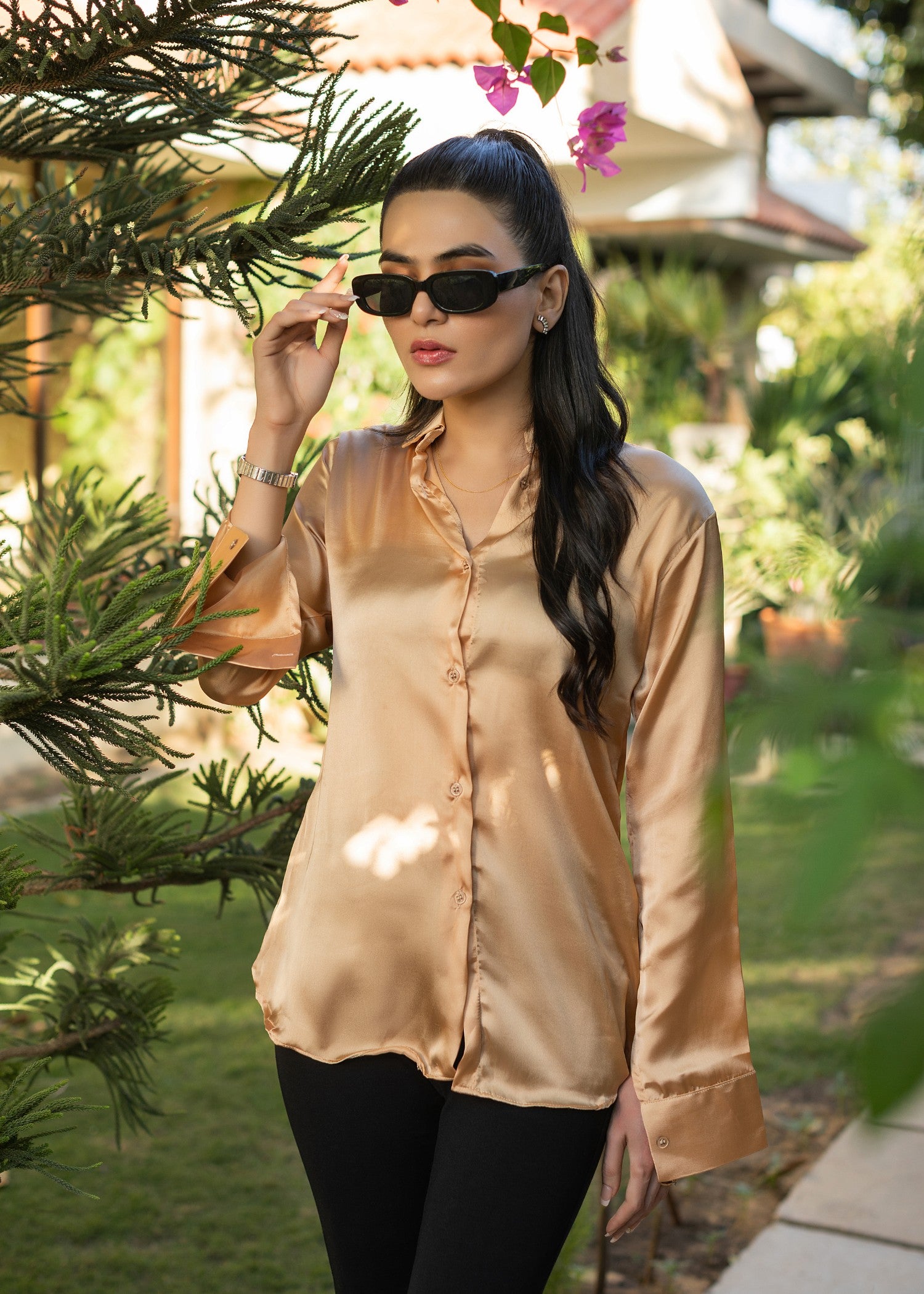 cotton silk Formal Shirt in Gold