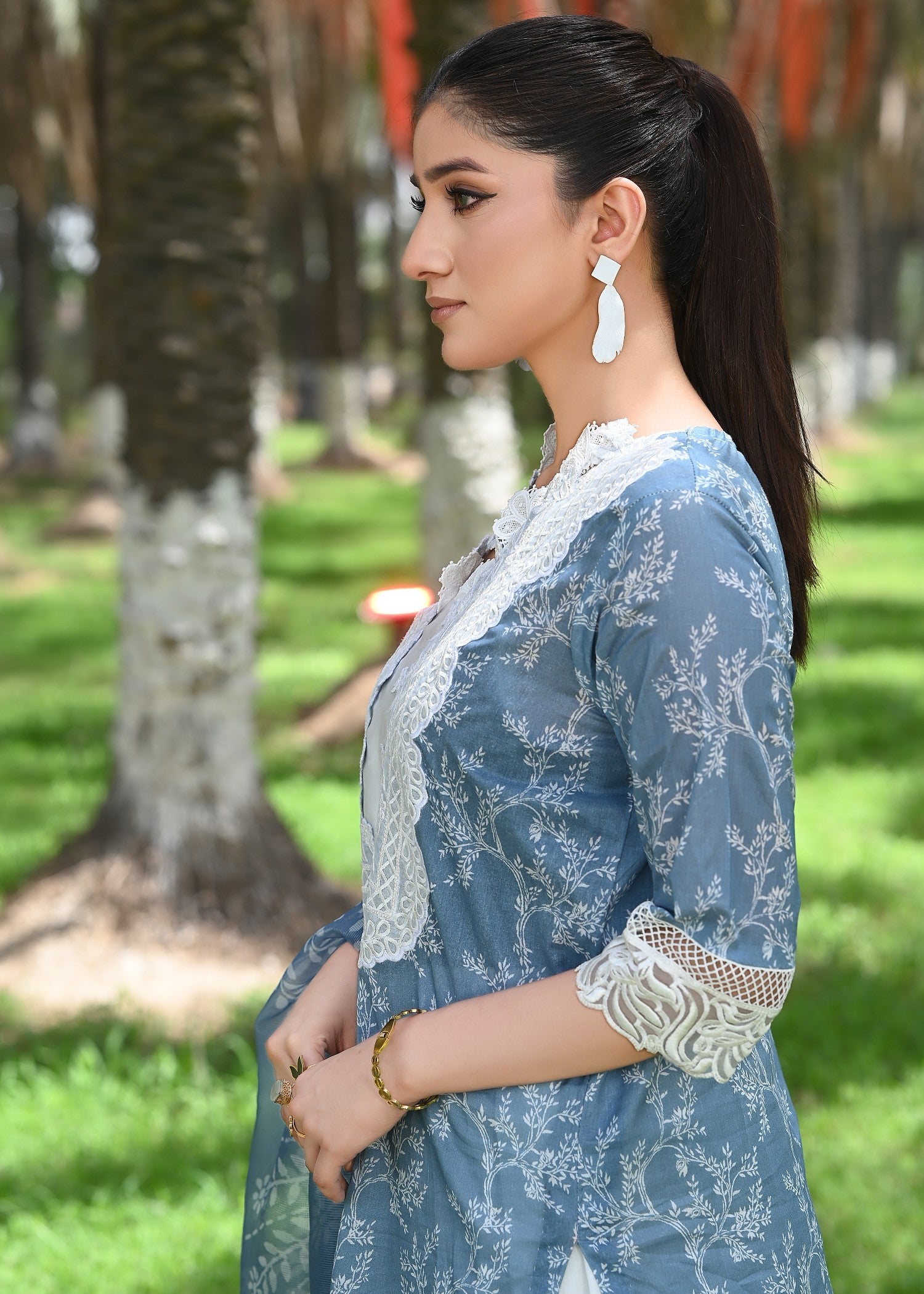 chikankari cotton Unstitched in Slate grey