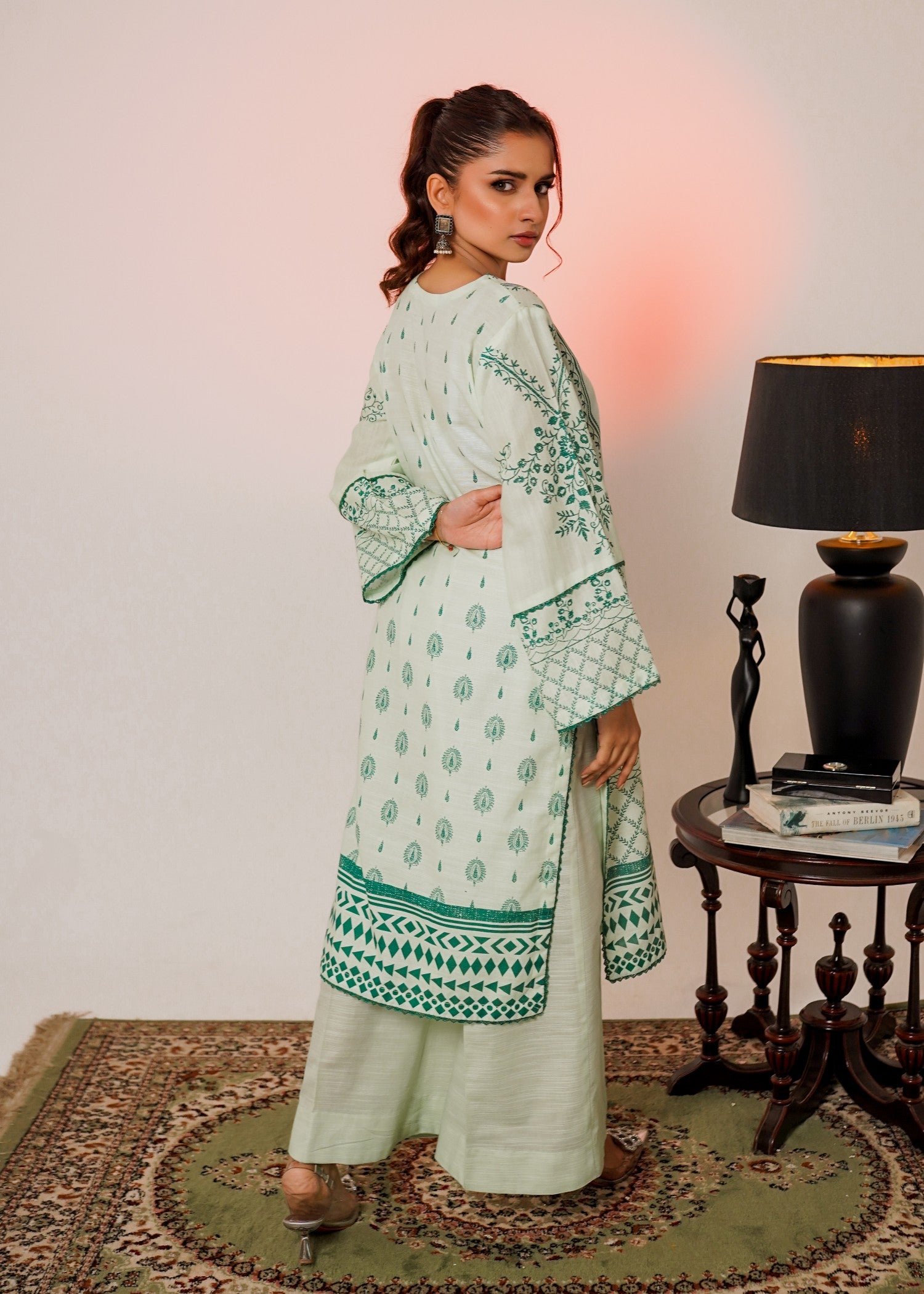 khaddar Kurta Set in Tea green