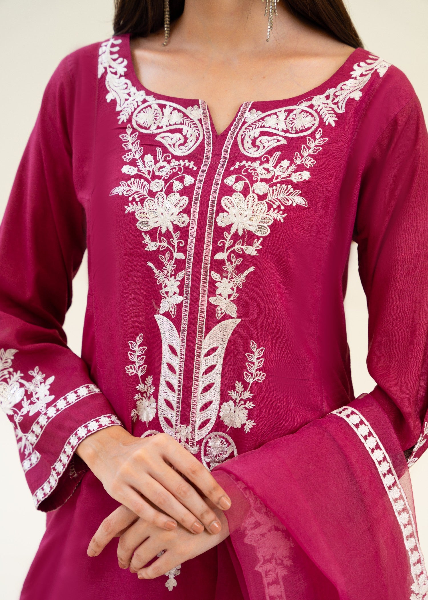viscose raw silk Kurta Set in Burgundy