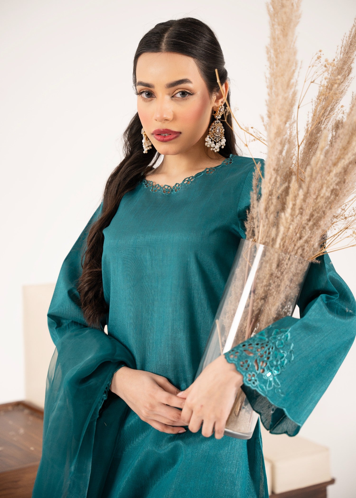 pk raw silk Kurta Set in Sea green