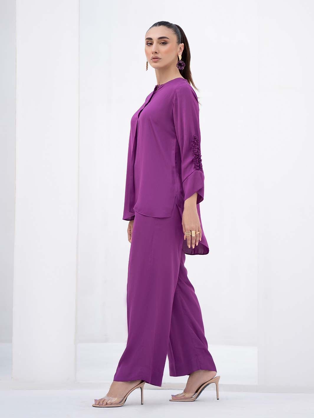 poly silk Co ord Sets in Purple