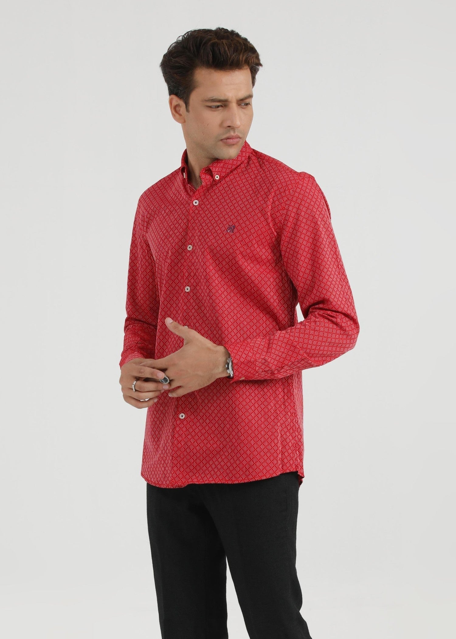 cotton dobby Casual Shirt in Tomato red