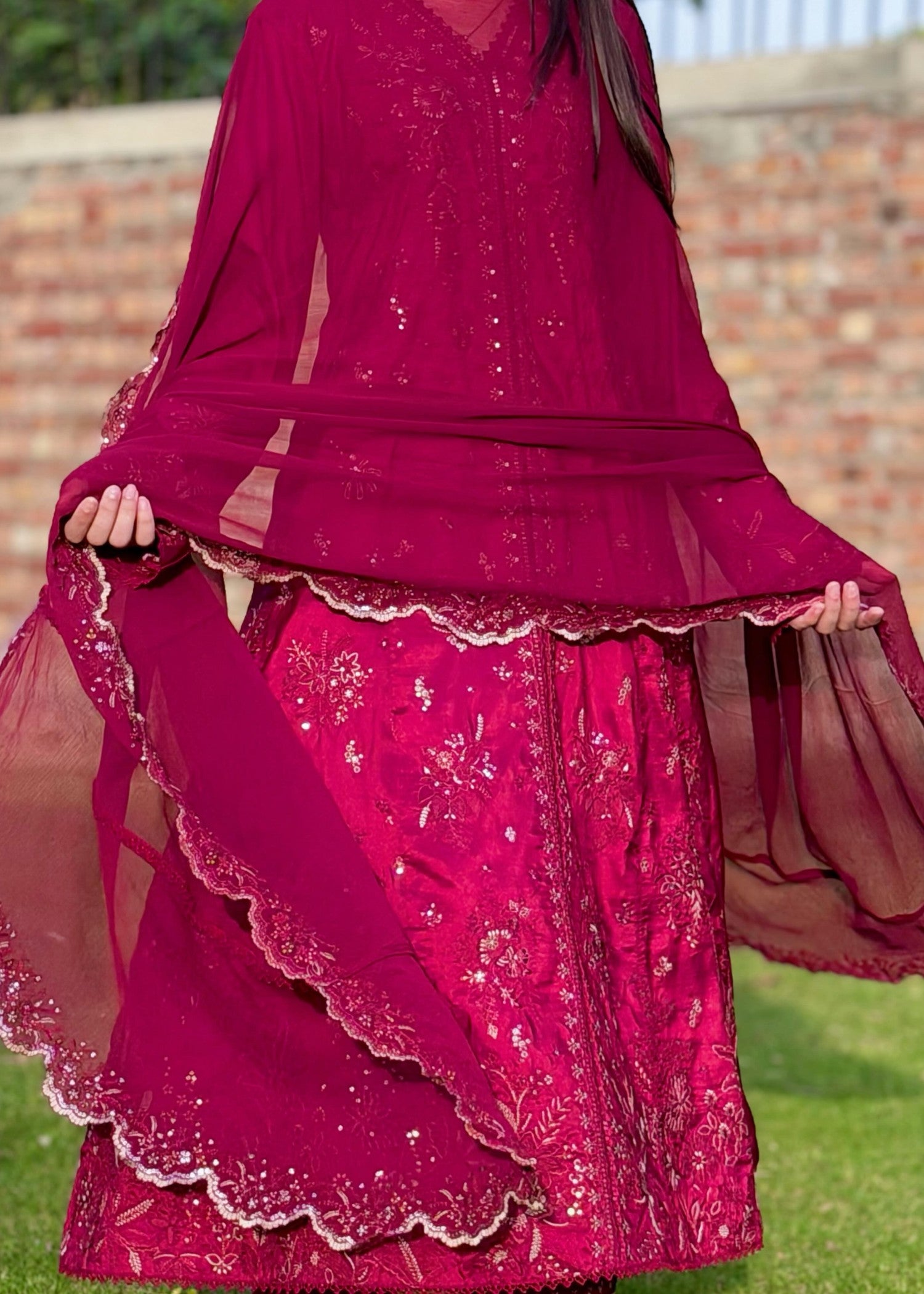 silk Pishwas in Maroon