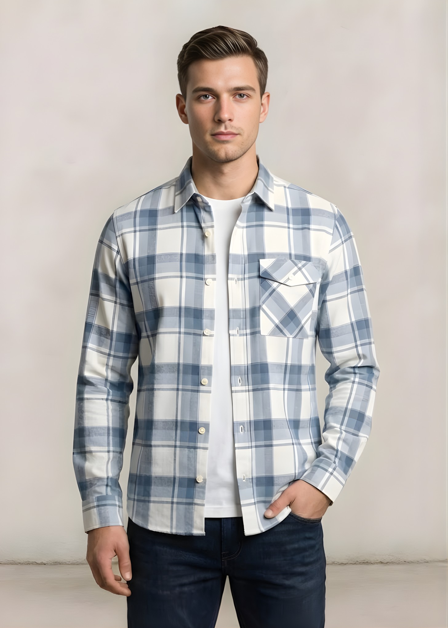 flannel Casual Shirt in Blue, white