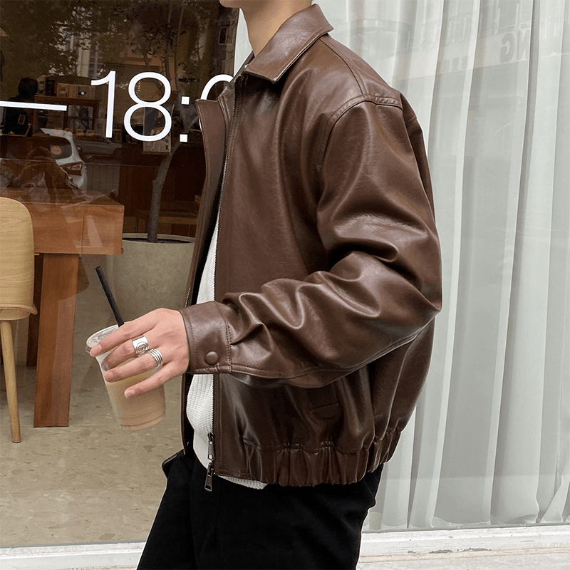 Vintage Style Men's Short Leather Jacket - Loose Fit Design