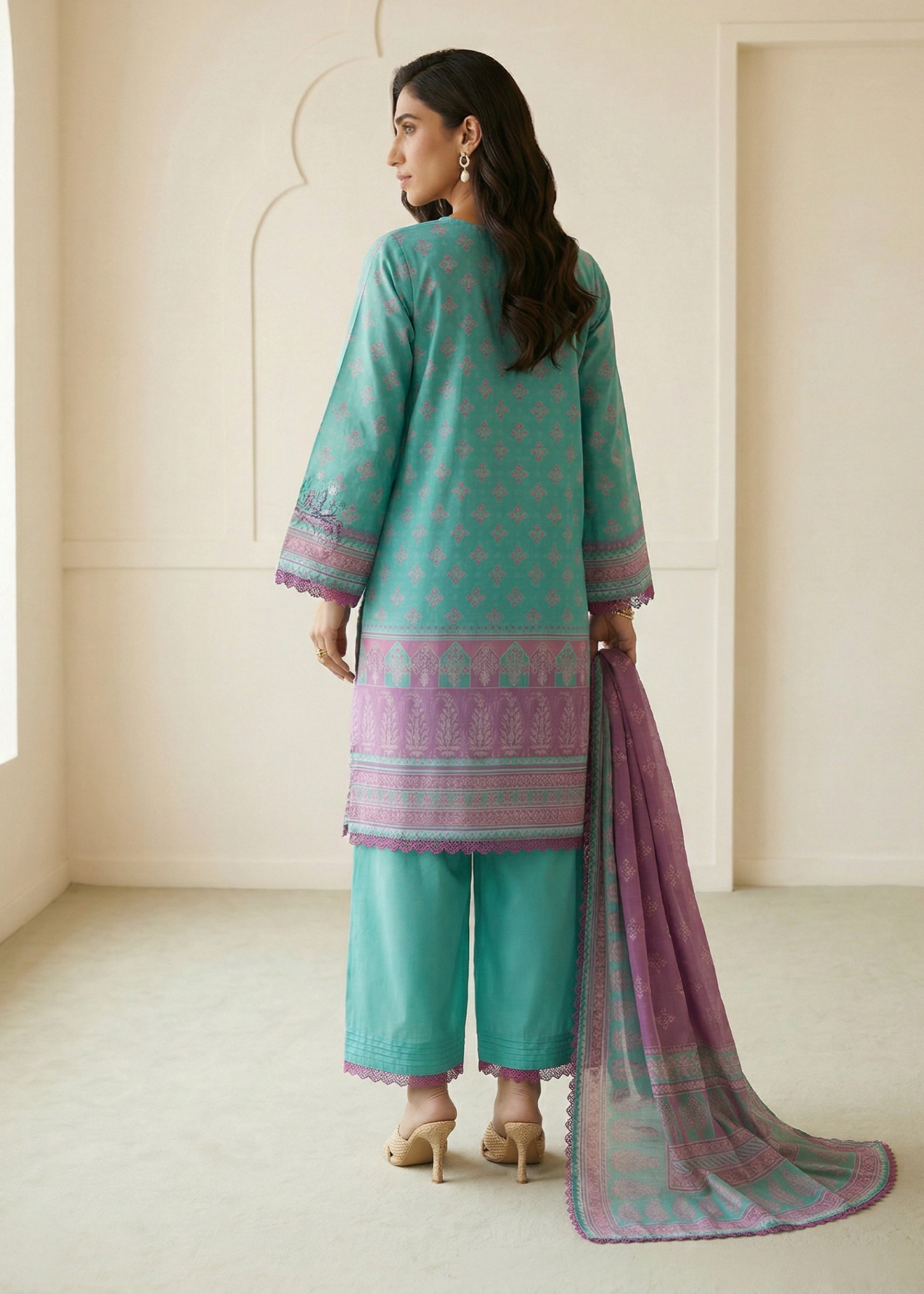 lawn Unstitched in Sea green