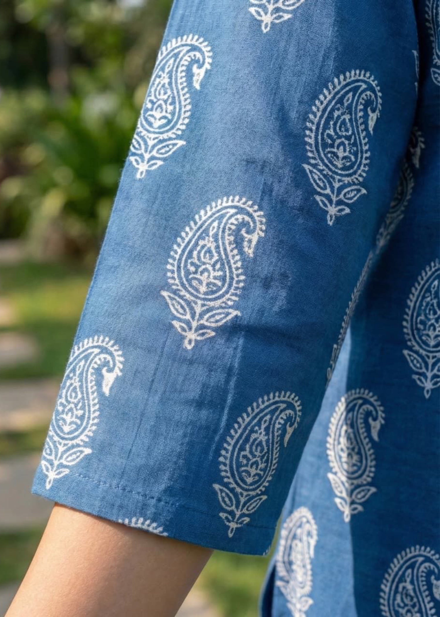 linen Kurta Set in Steel blue