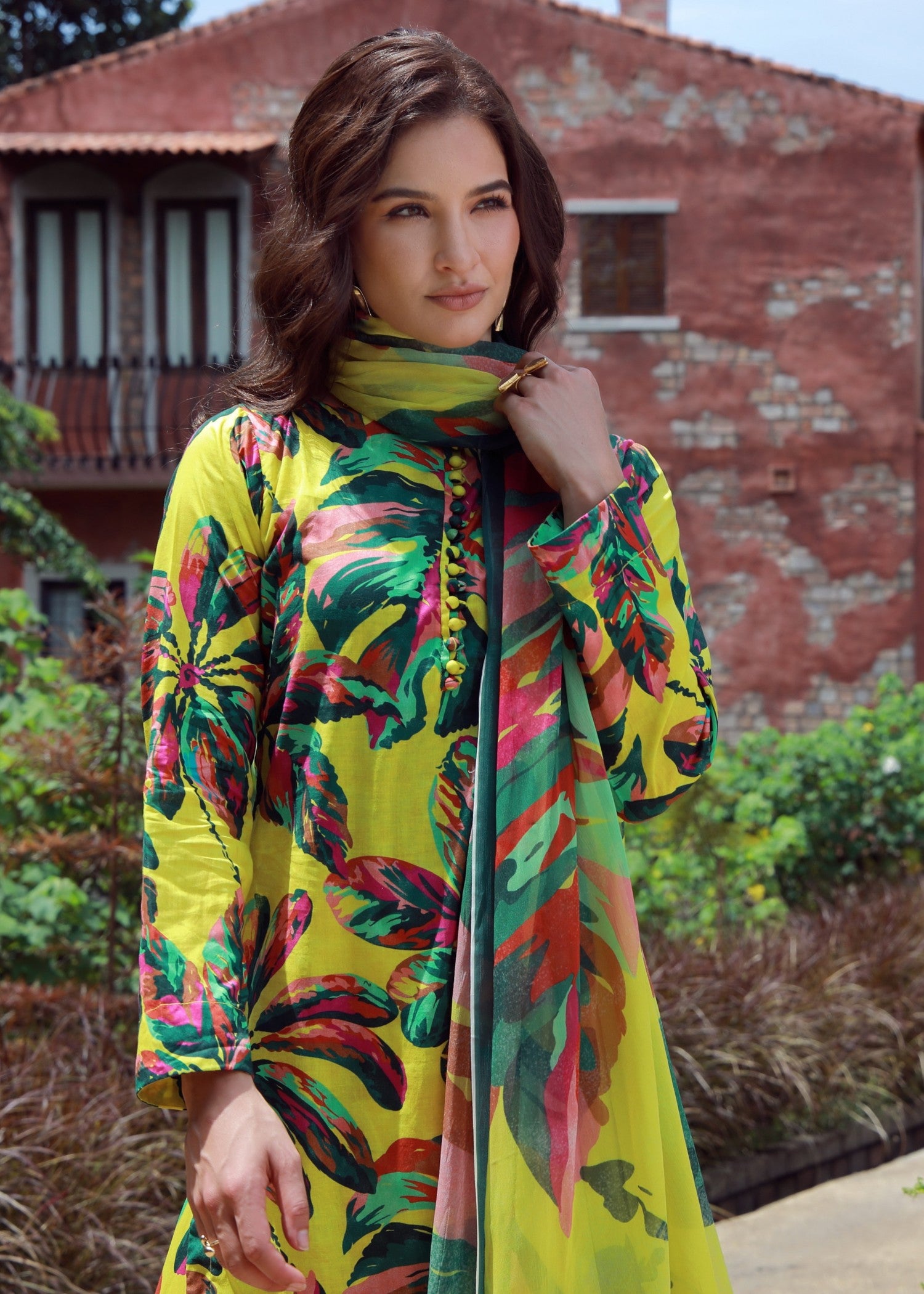 lawn Sharara in Pale yellow