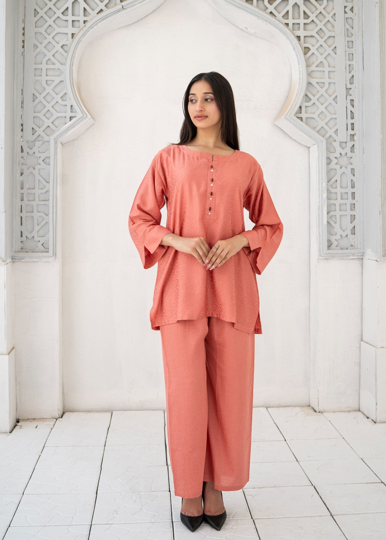 cotton Kurta Set in Salmon pink