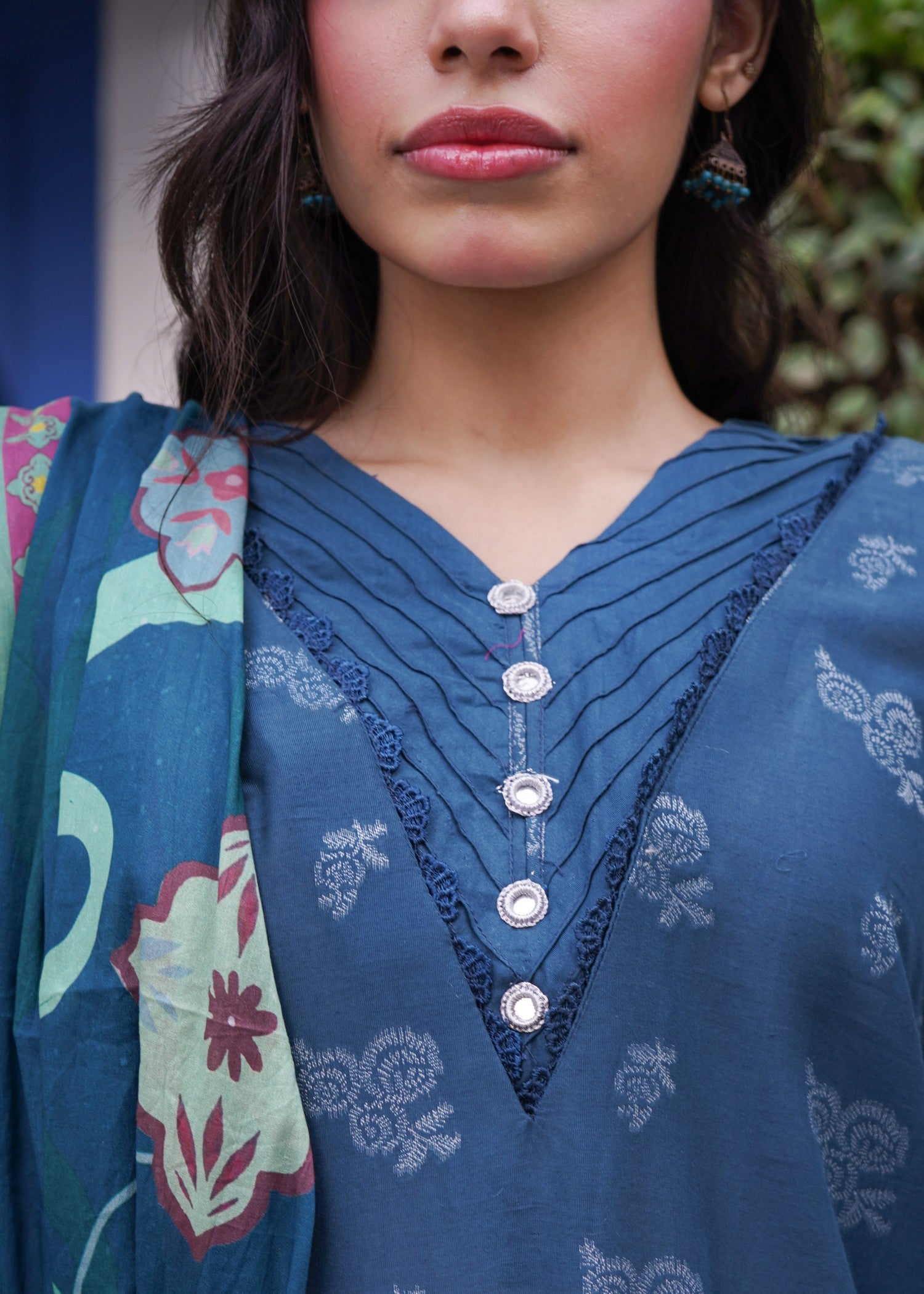 jacquard Kurta Set in Sapphire blue