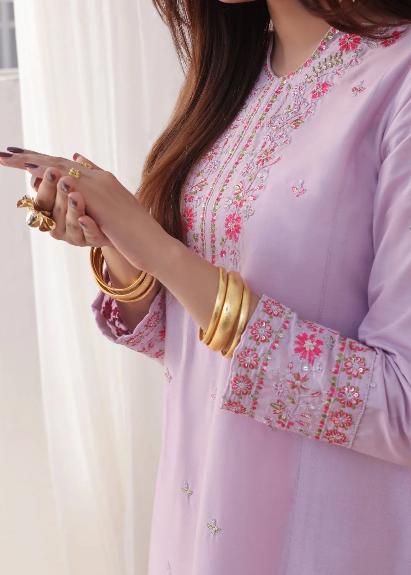 lawn cotton Kurta Set in Lilac
