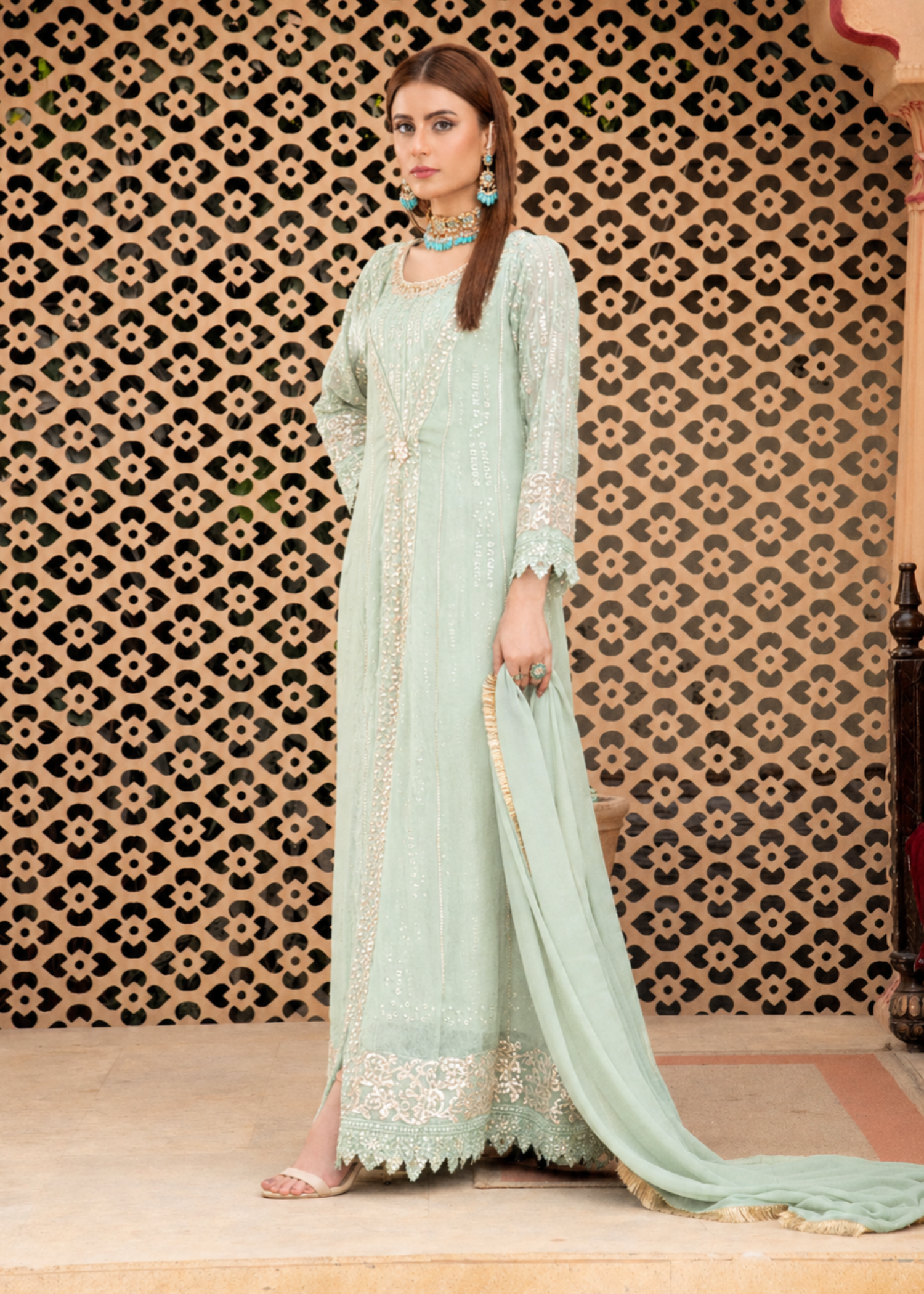chiffon Gown in Tea green