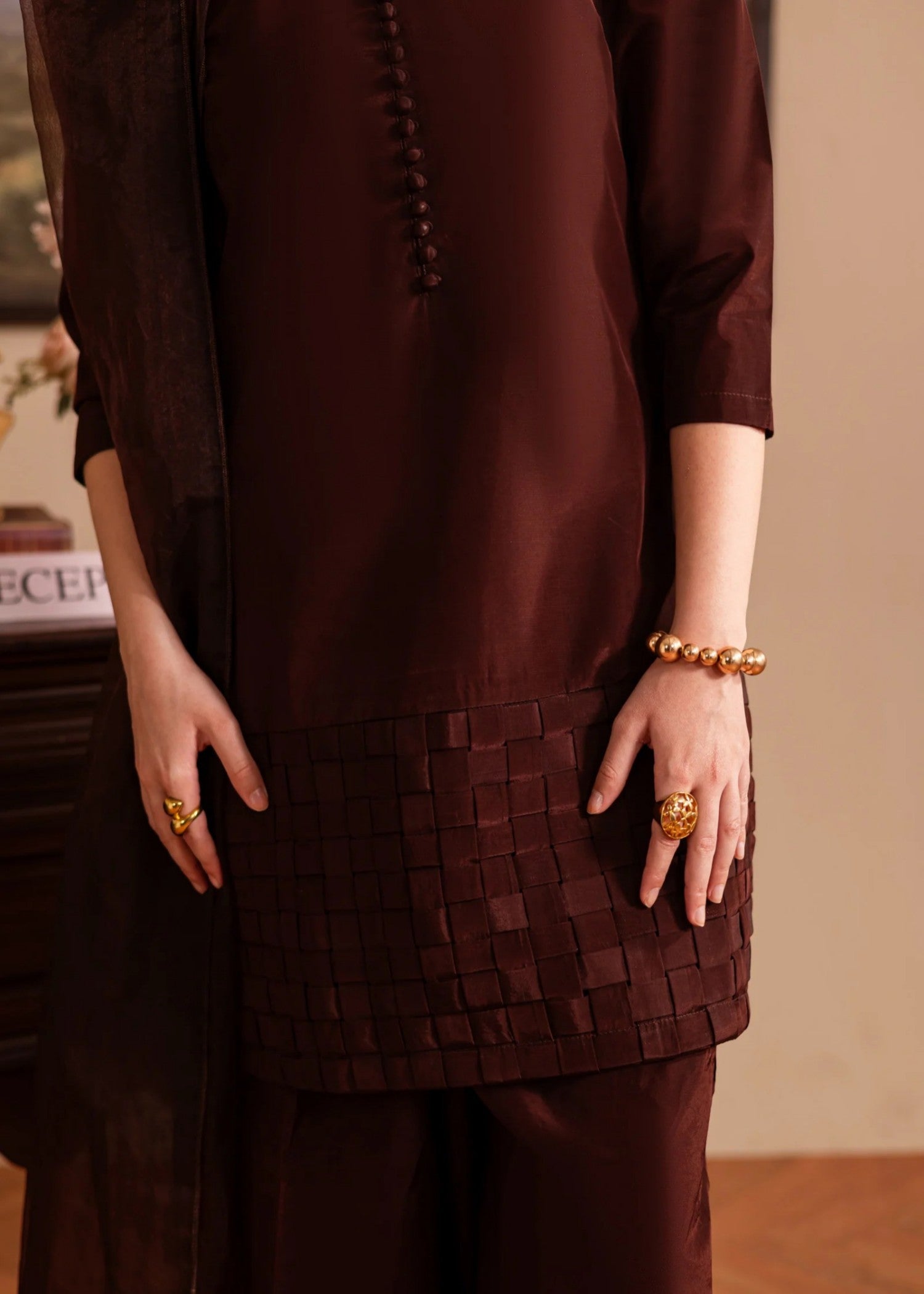 silk Kurta Set in Brunette brown