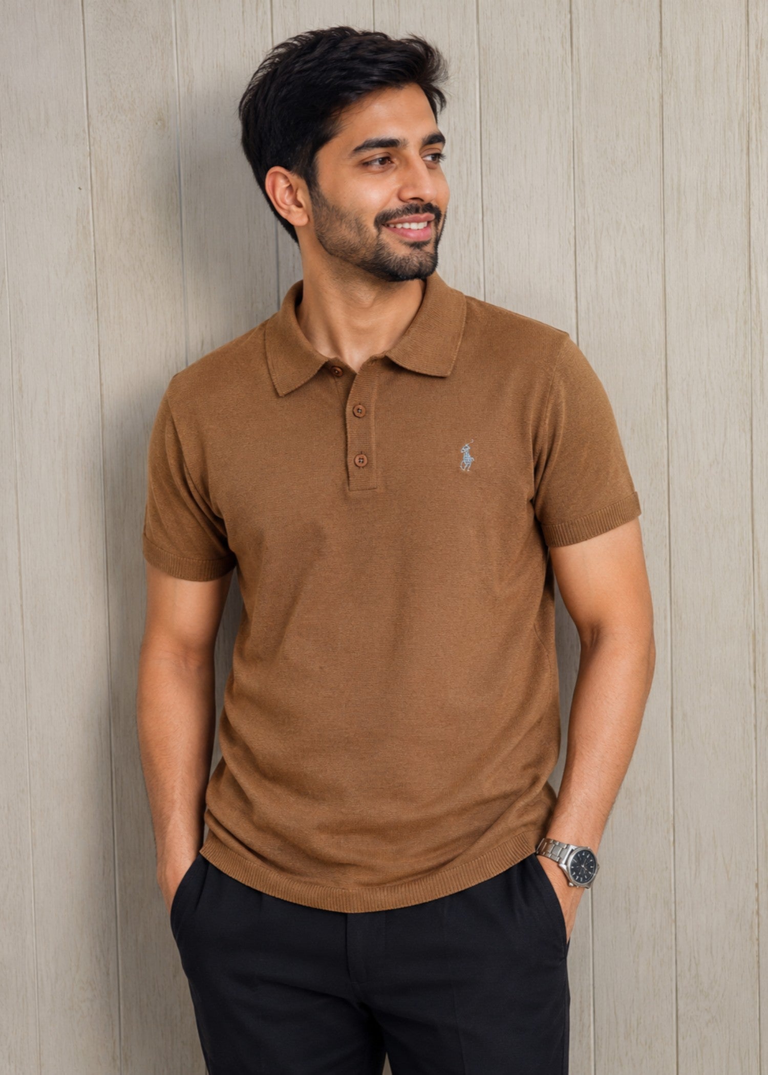 cotton jersey Polo Shirt in Hazelwood brown