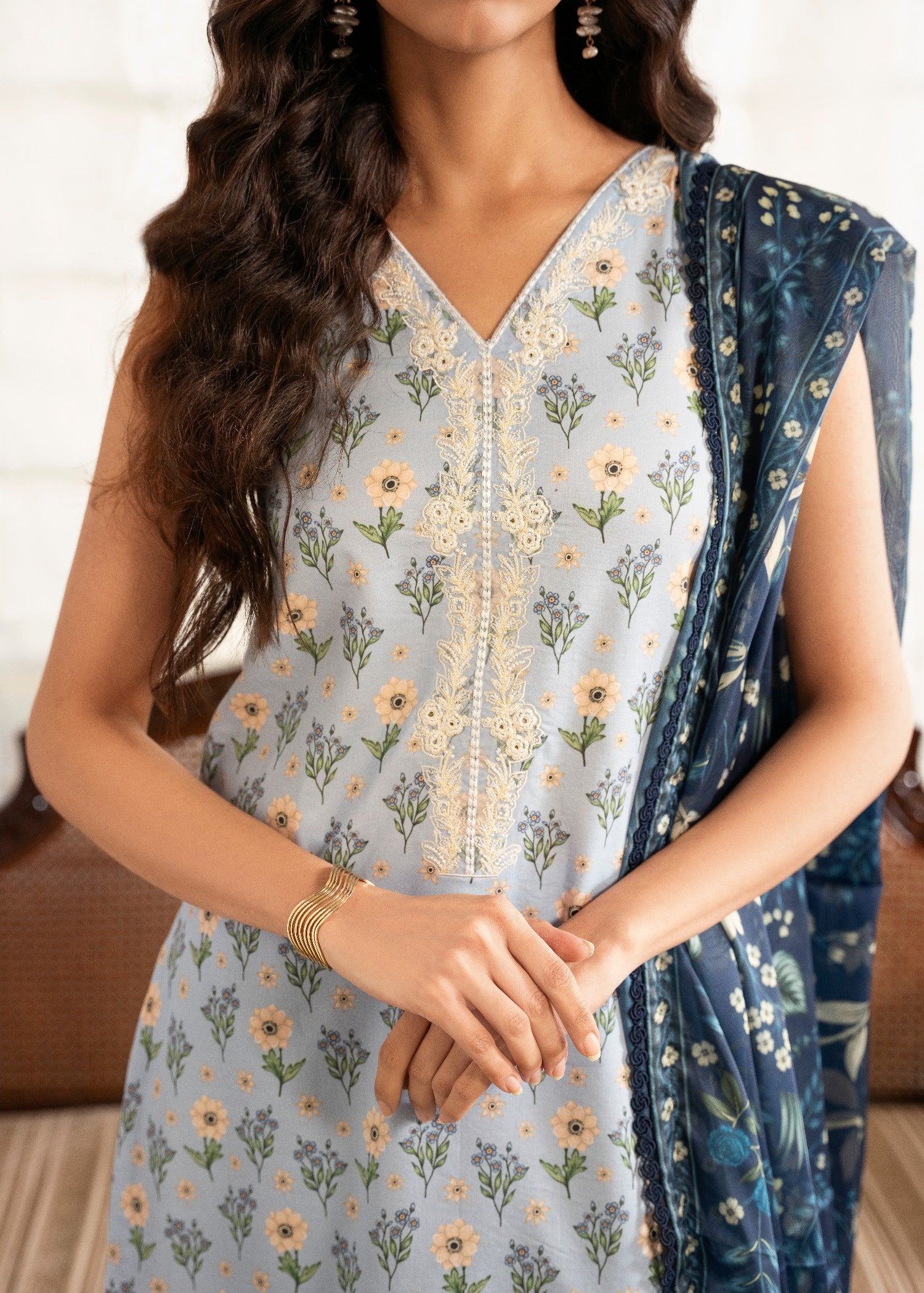 pure cotton Unstitched in Sky blue