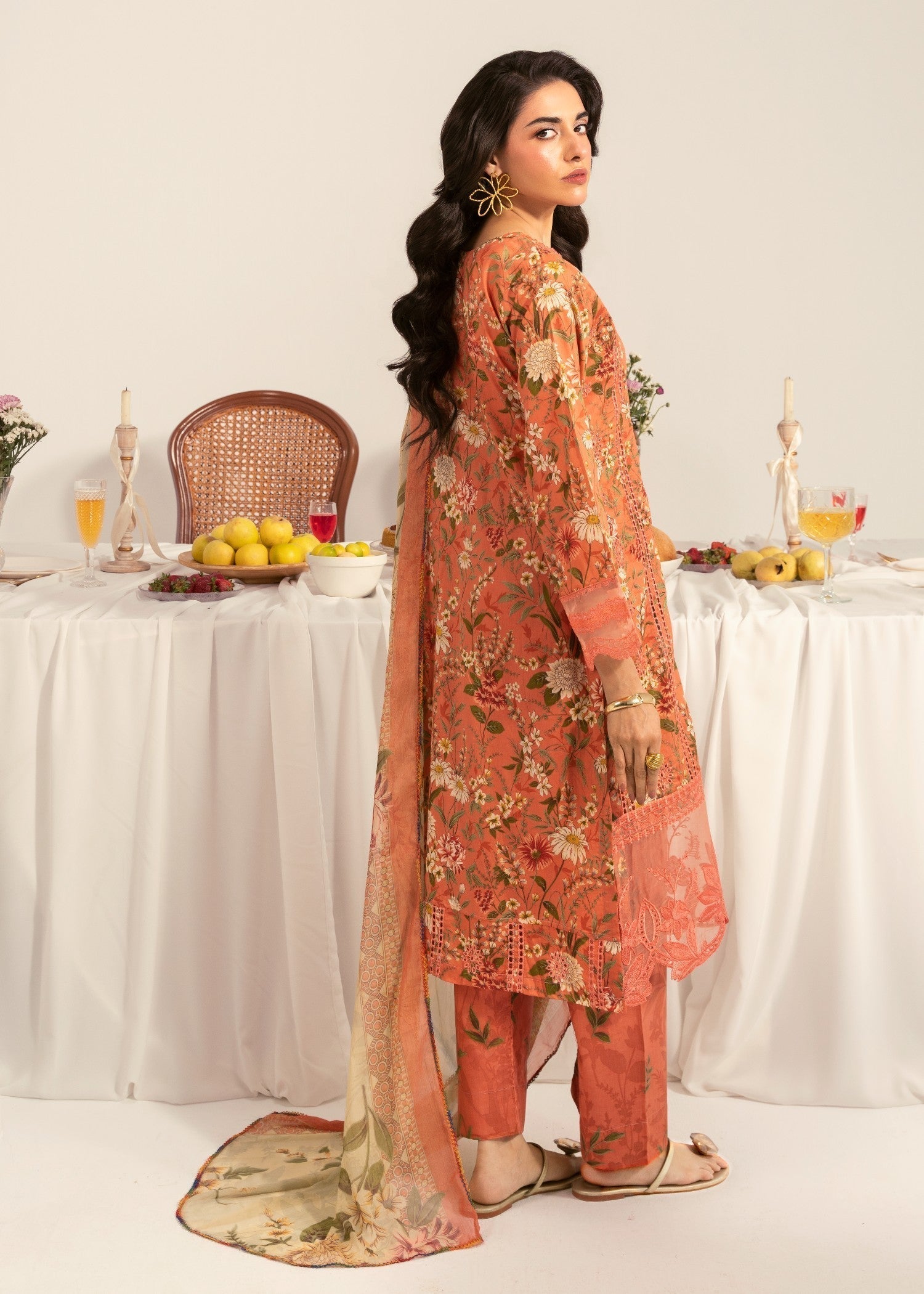 lawn Kurta Set in Copper red