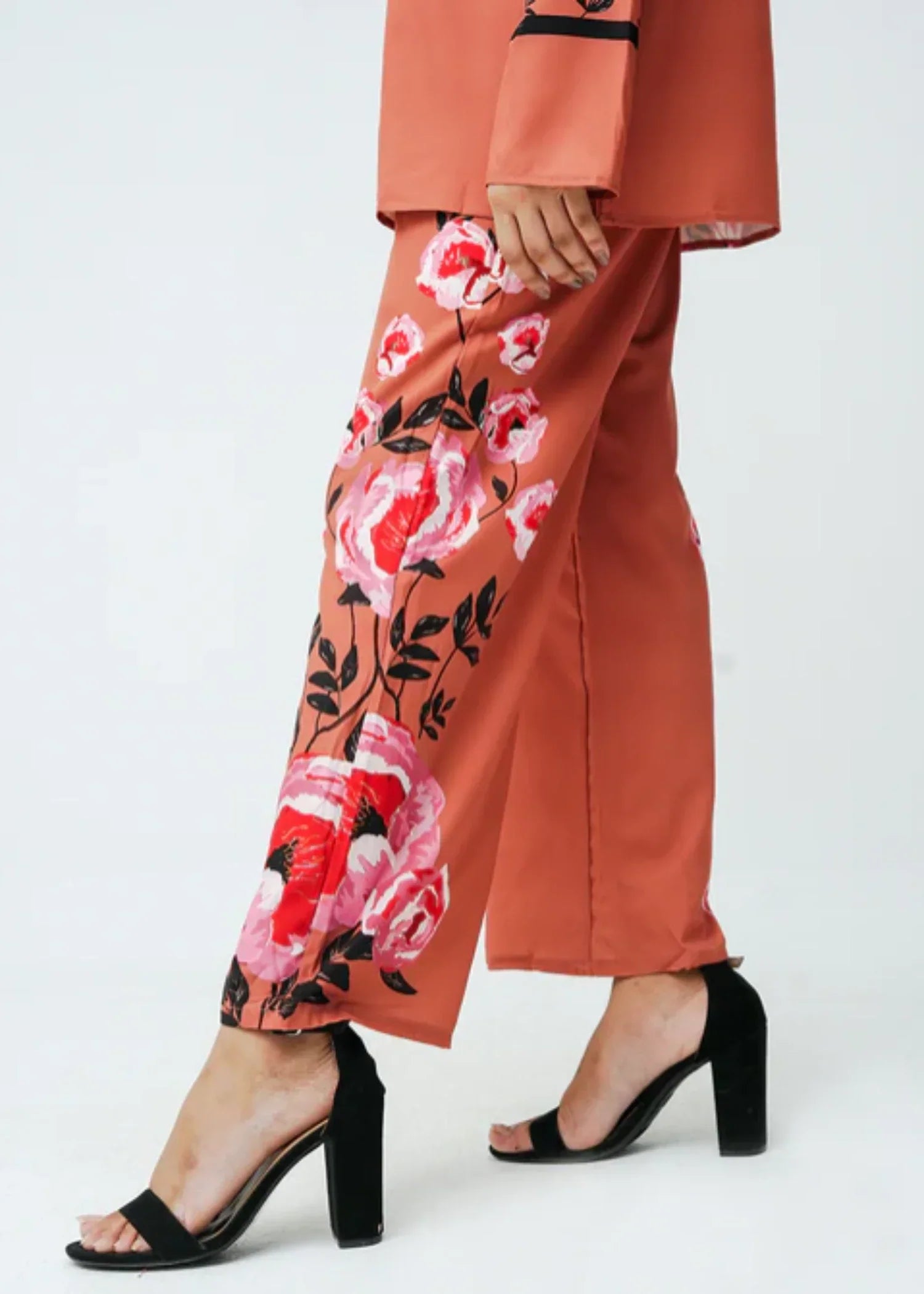 crepe polyester Co ord Sets in Peach orange