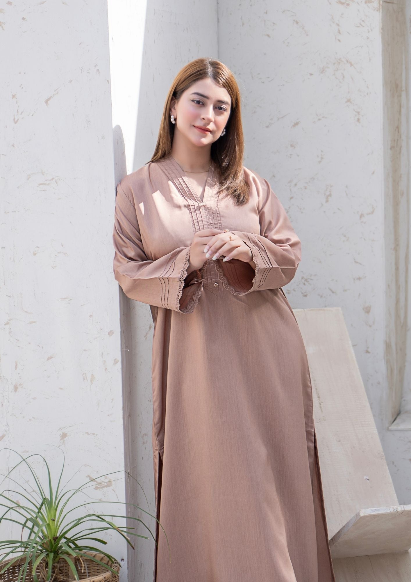 viscose raw silk Kurta Set in Camel brown