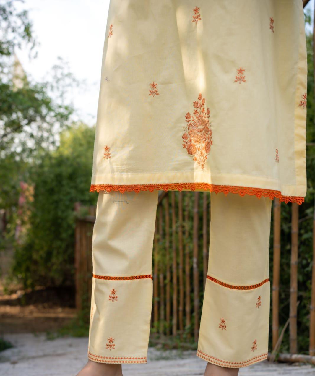 cambric Kurta Set in Butter