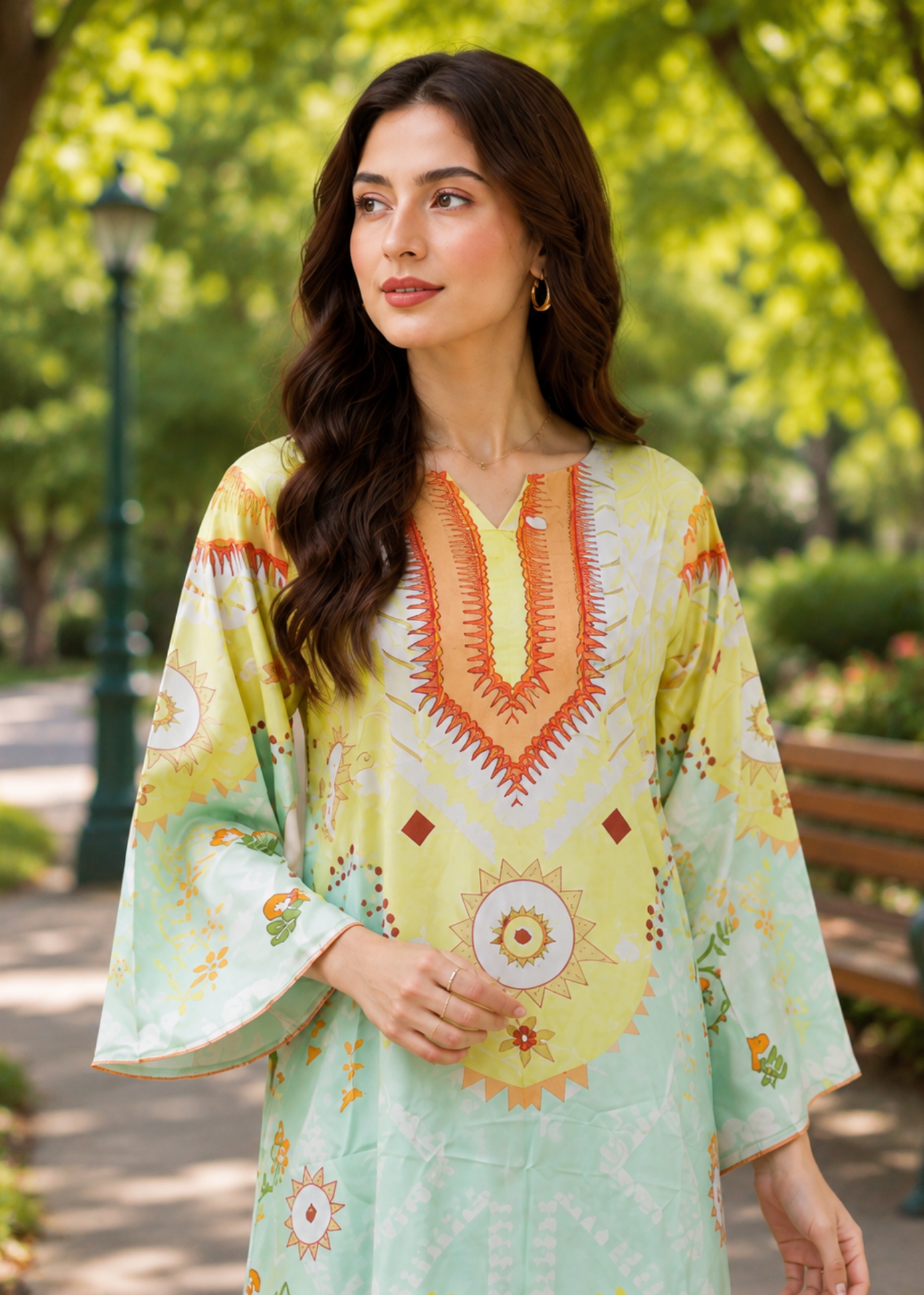 silk charmeuse Kaftan in Moss green
