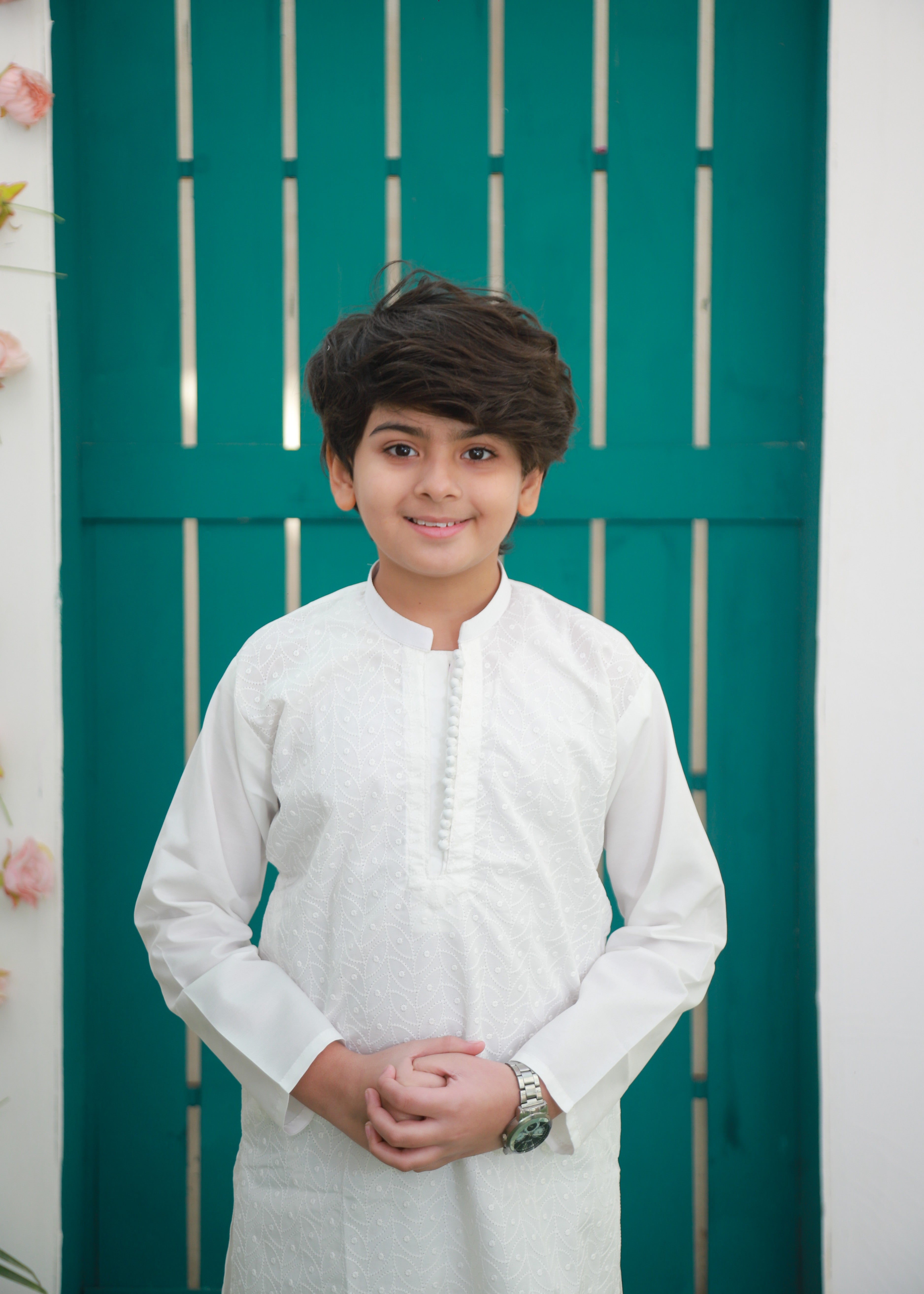 cotton Kurta Set in Ghost white
