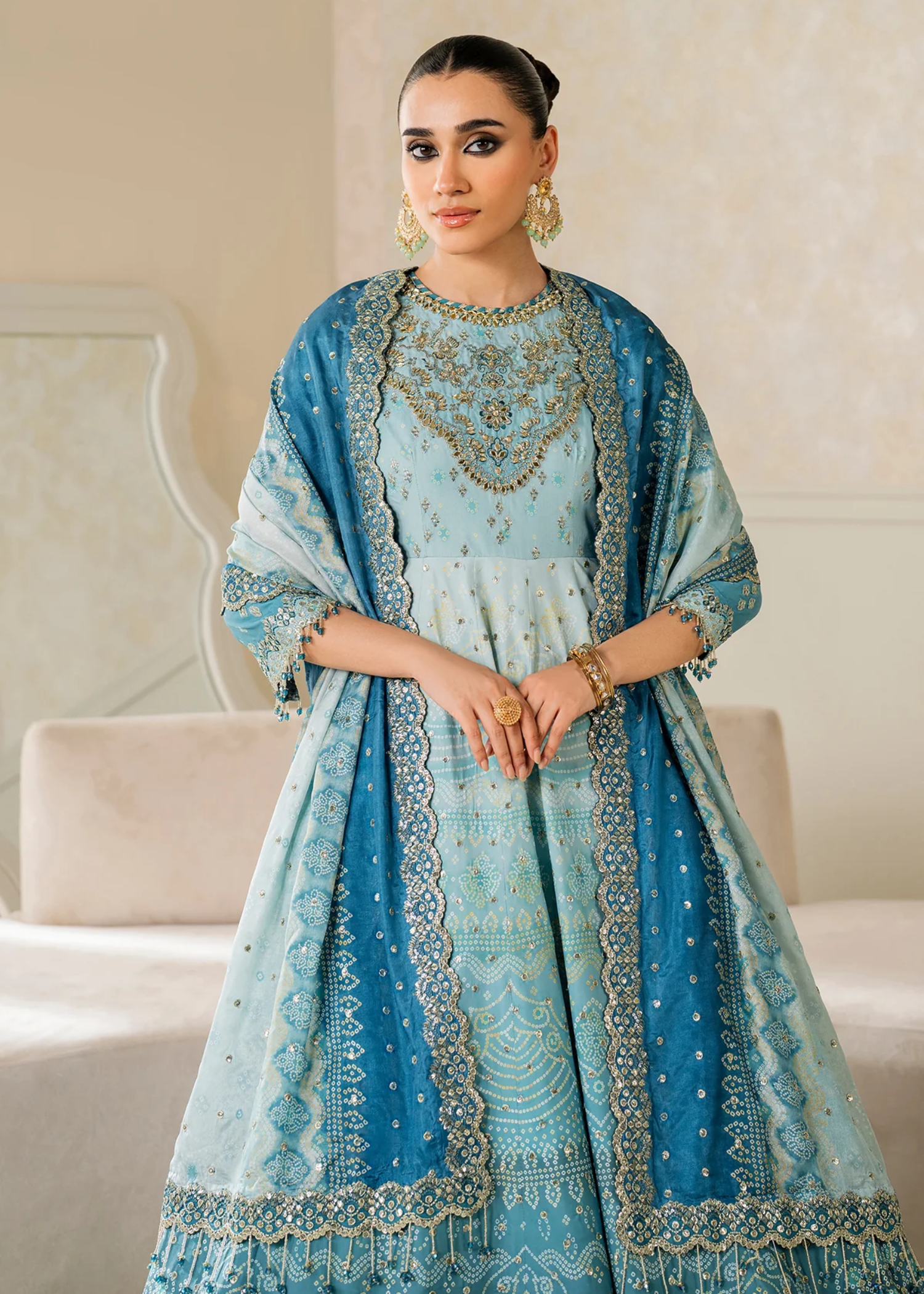 raw silk Unstitched in Ice blue