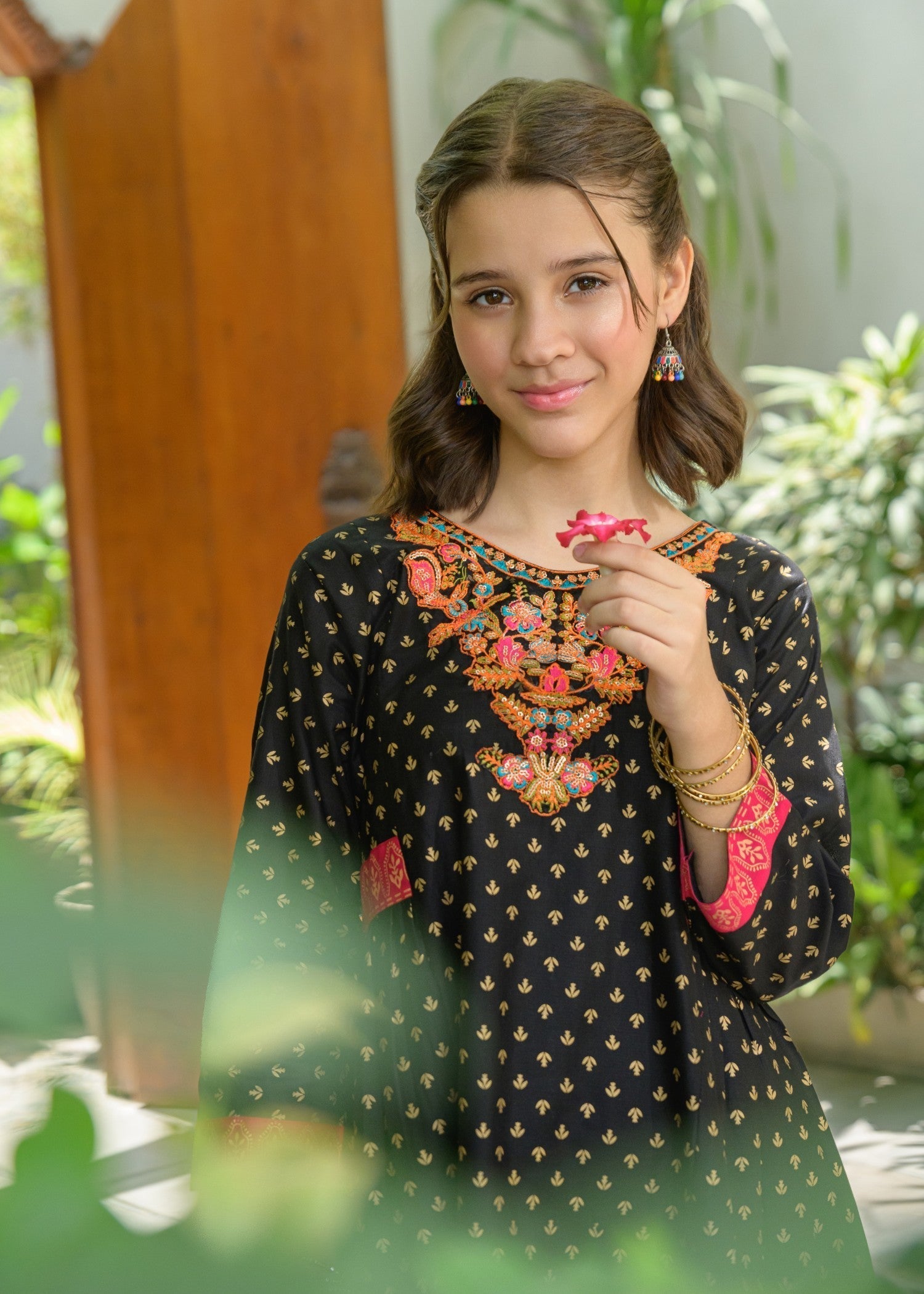 lawn Short Frock in Black