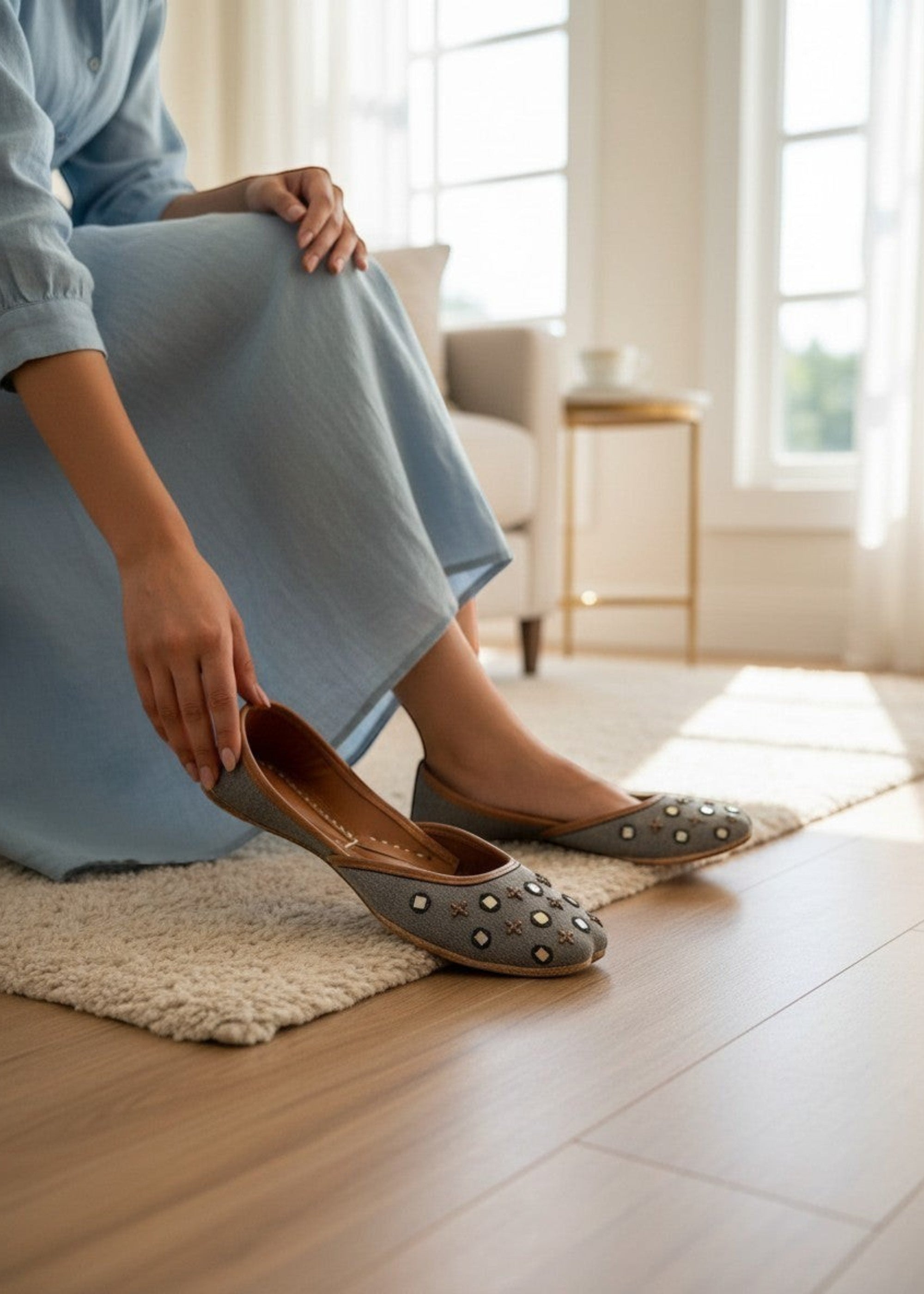 Khussa in Ash grey by - High Quality Women Khussa THP0933
