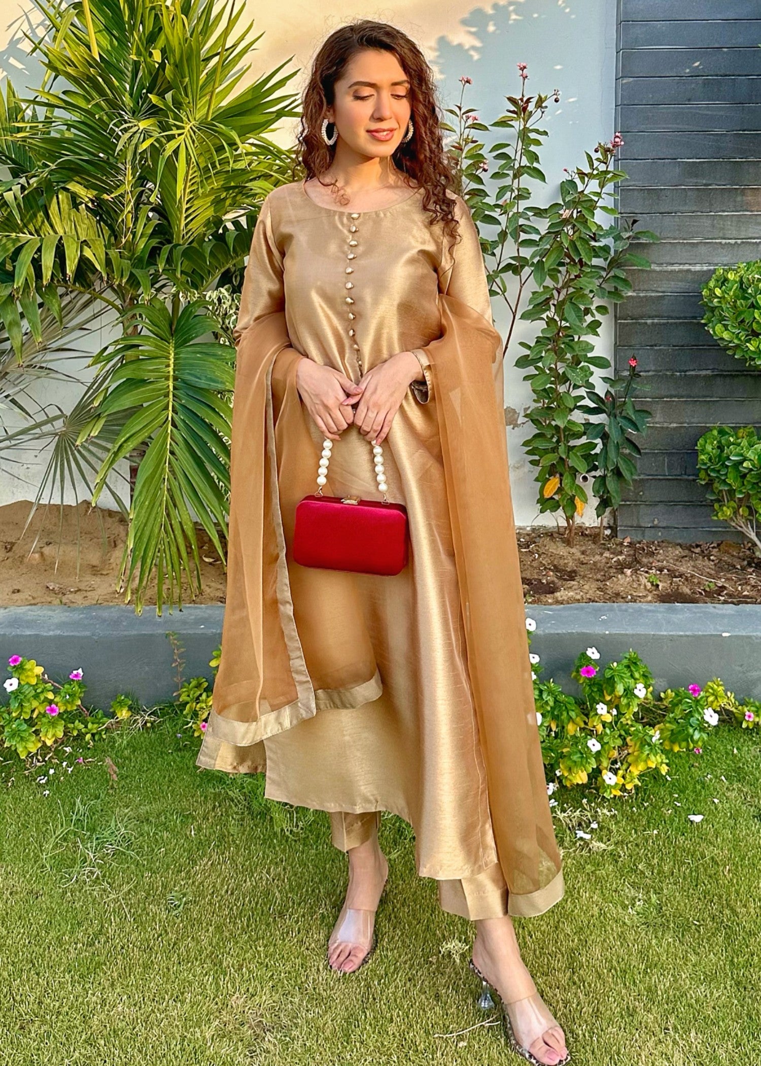 indian raw silk Kurta Set in Gold