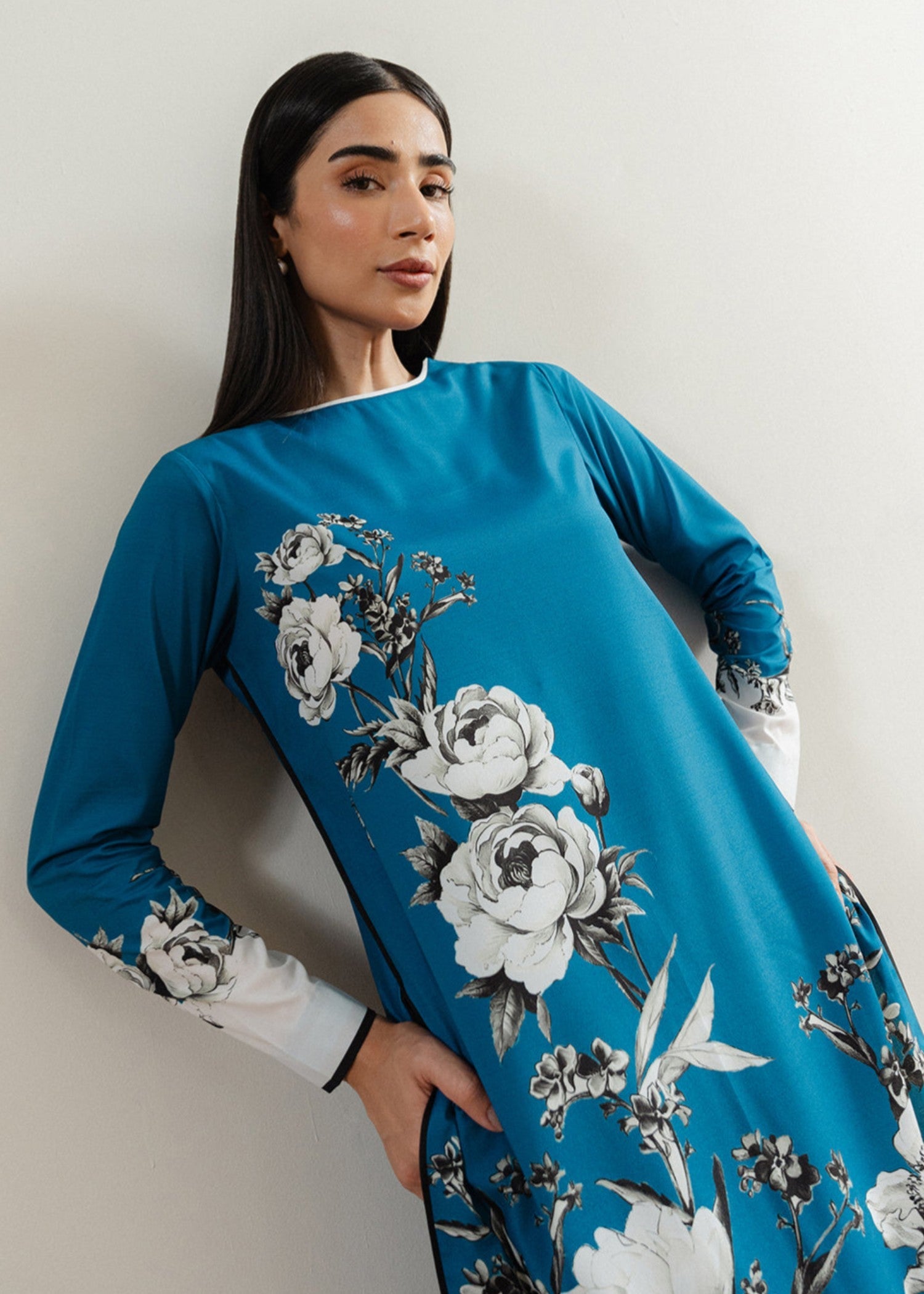poly lawn Kurta Set in Ocean blue