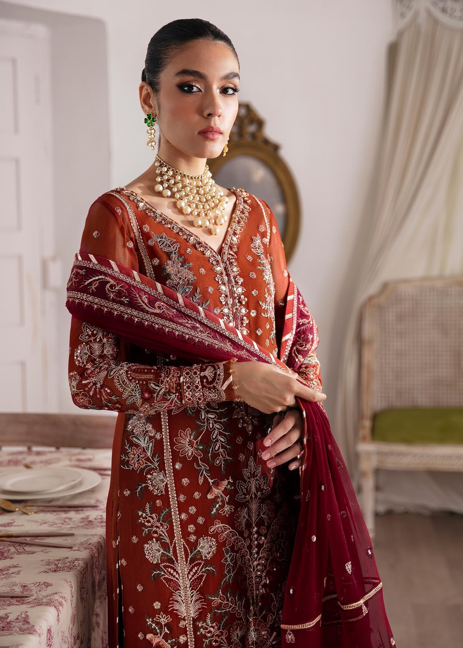 chiffon Unstitched in Rust orange