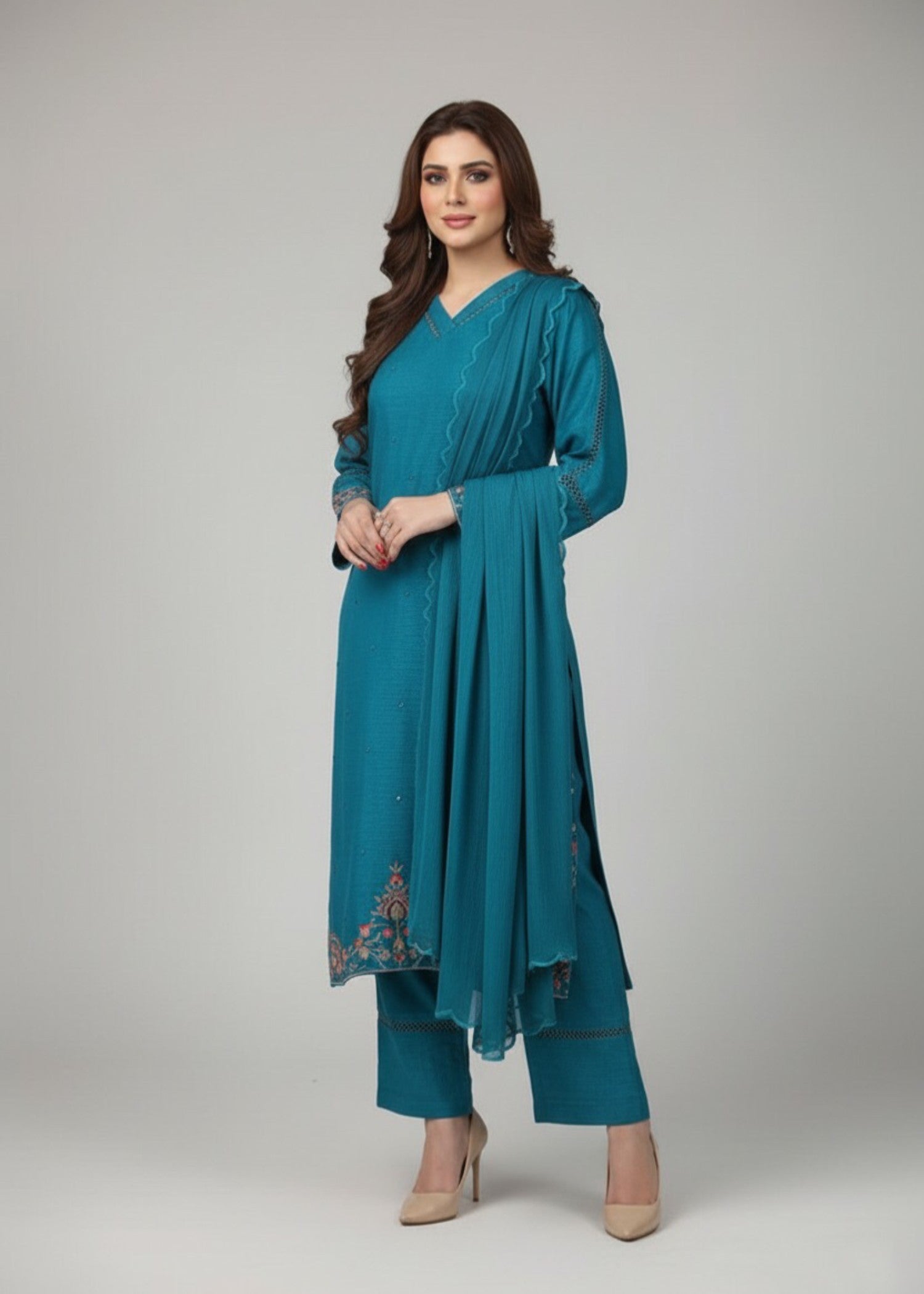 korean raw silk Kurta Set in Teal