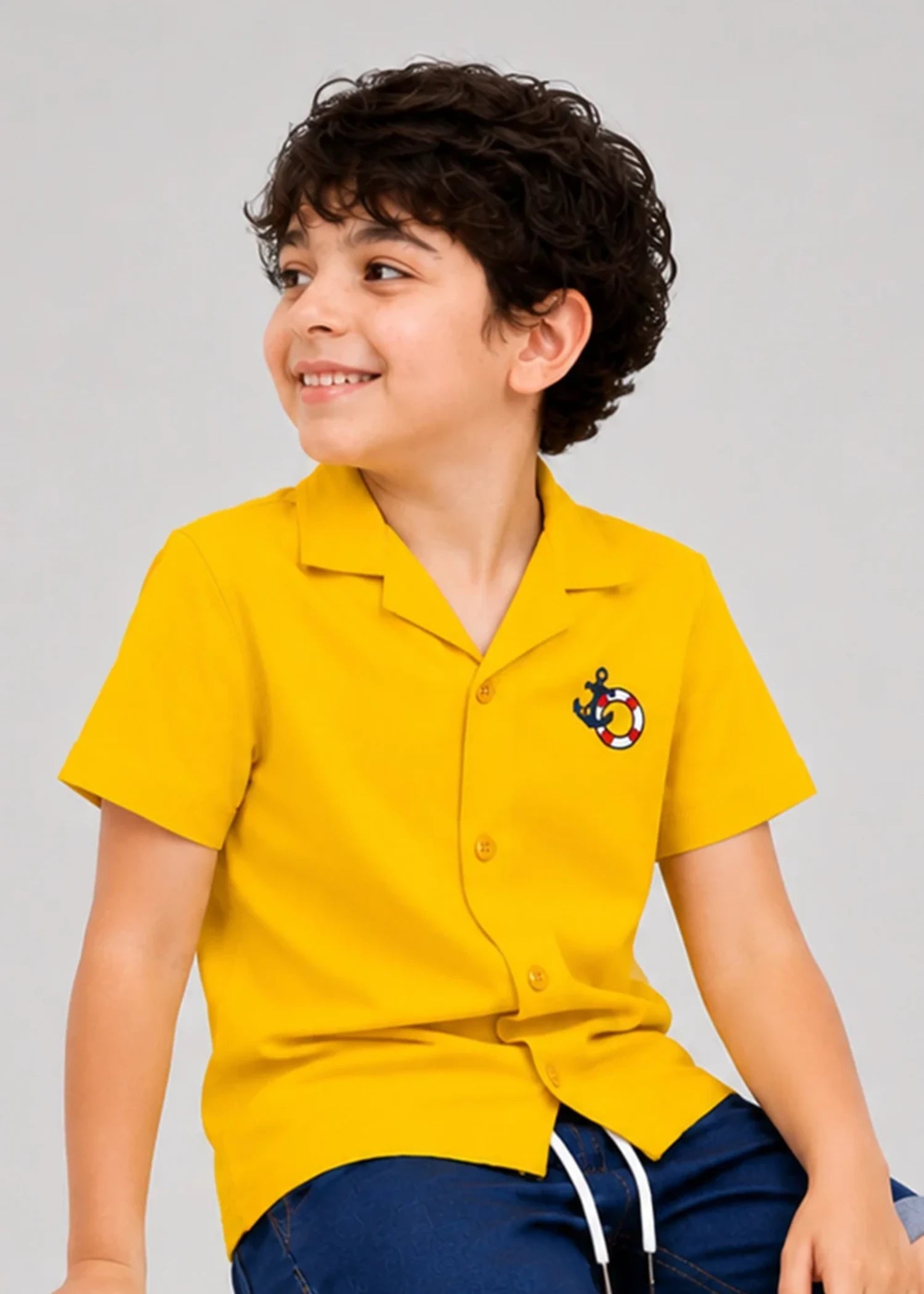 cotton pique Casual Shirt in Mustard