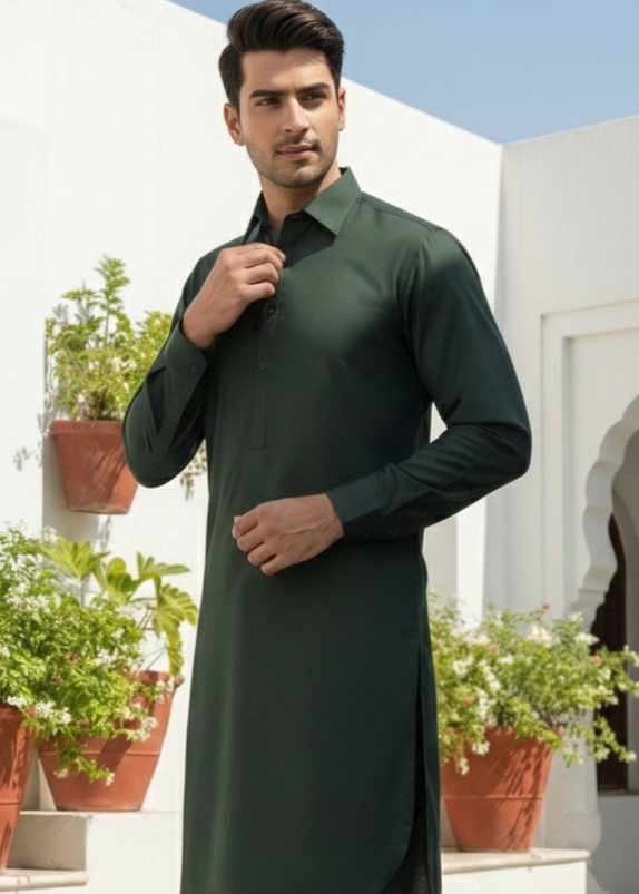 wash & wear Shalwar Kameez in Green, dark green