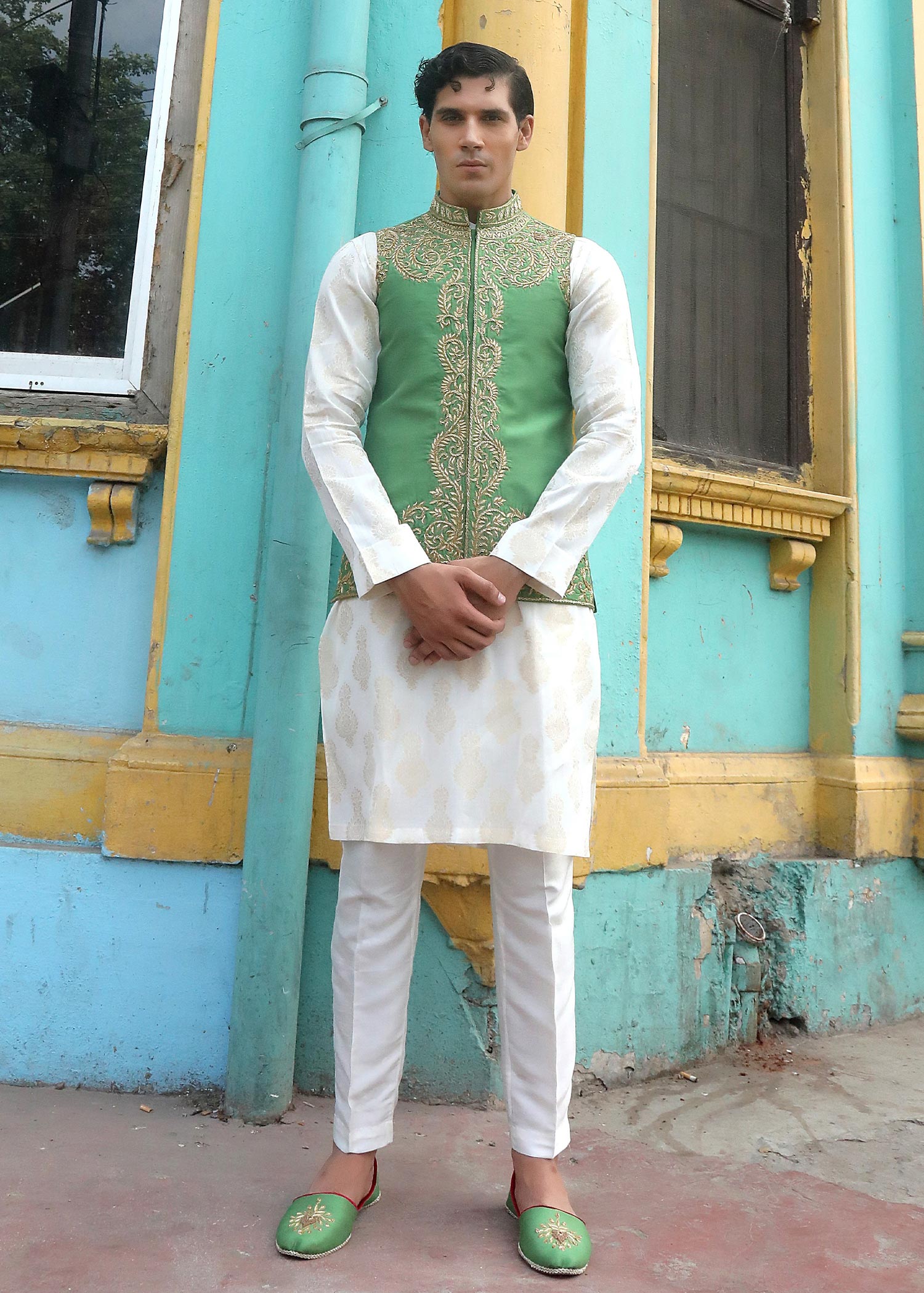 silk Waistcoat in Pistachio green