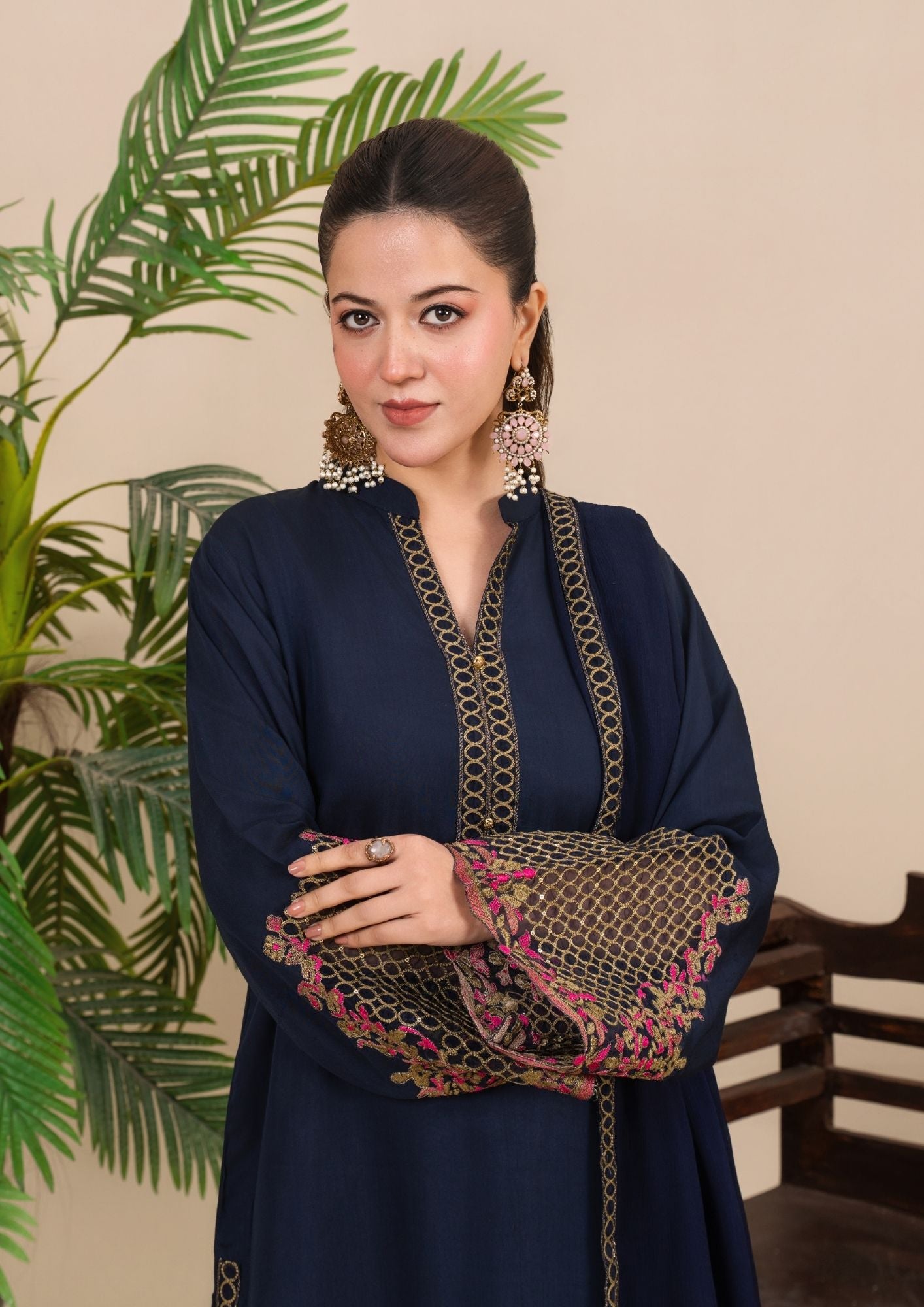 viscose raw silk Kurta Set in Navy blue