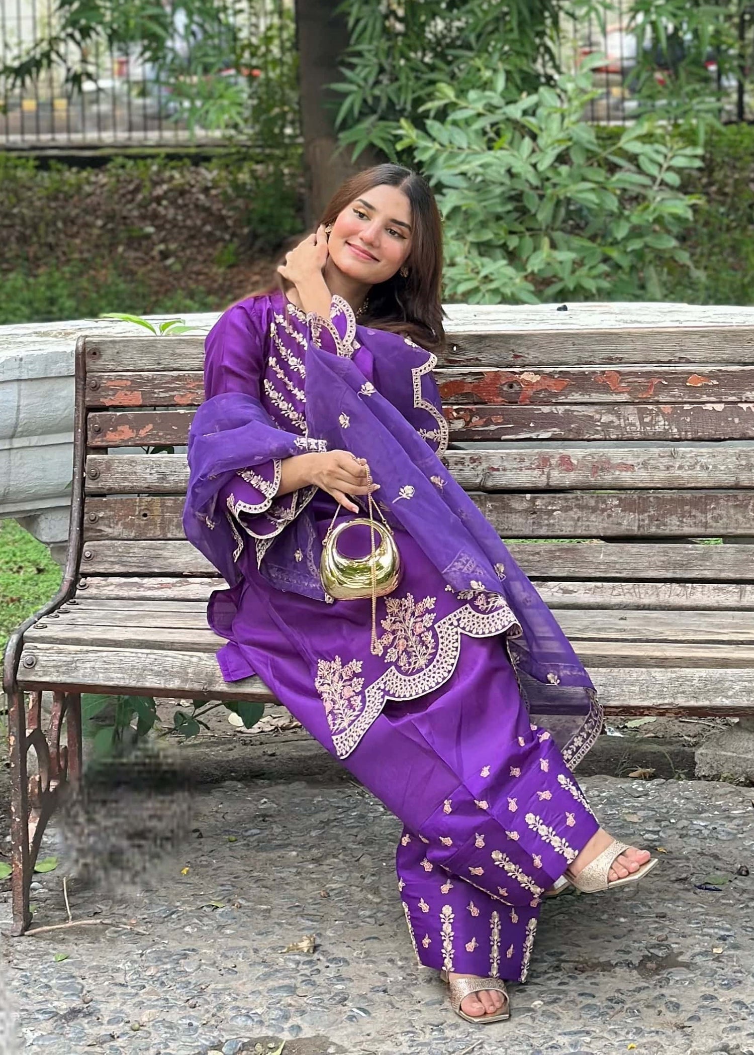kattan silk Kurta Set in Purple heart