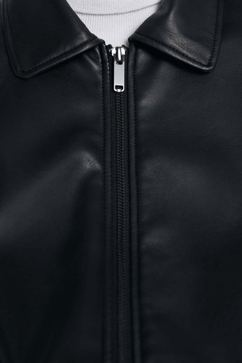 European and American Style Women'S PU Lapel Top Short Faux Leather Jacket