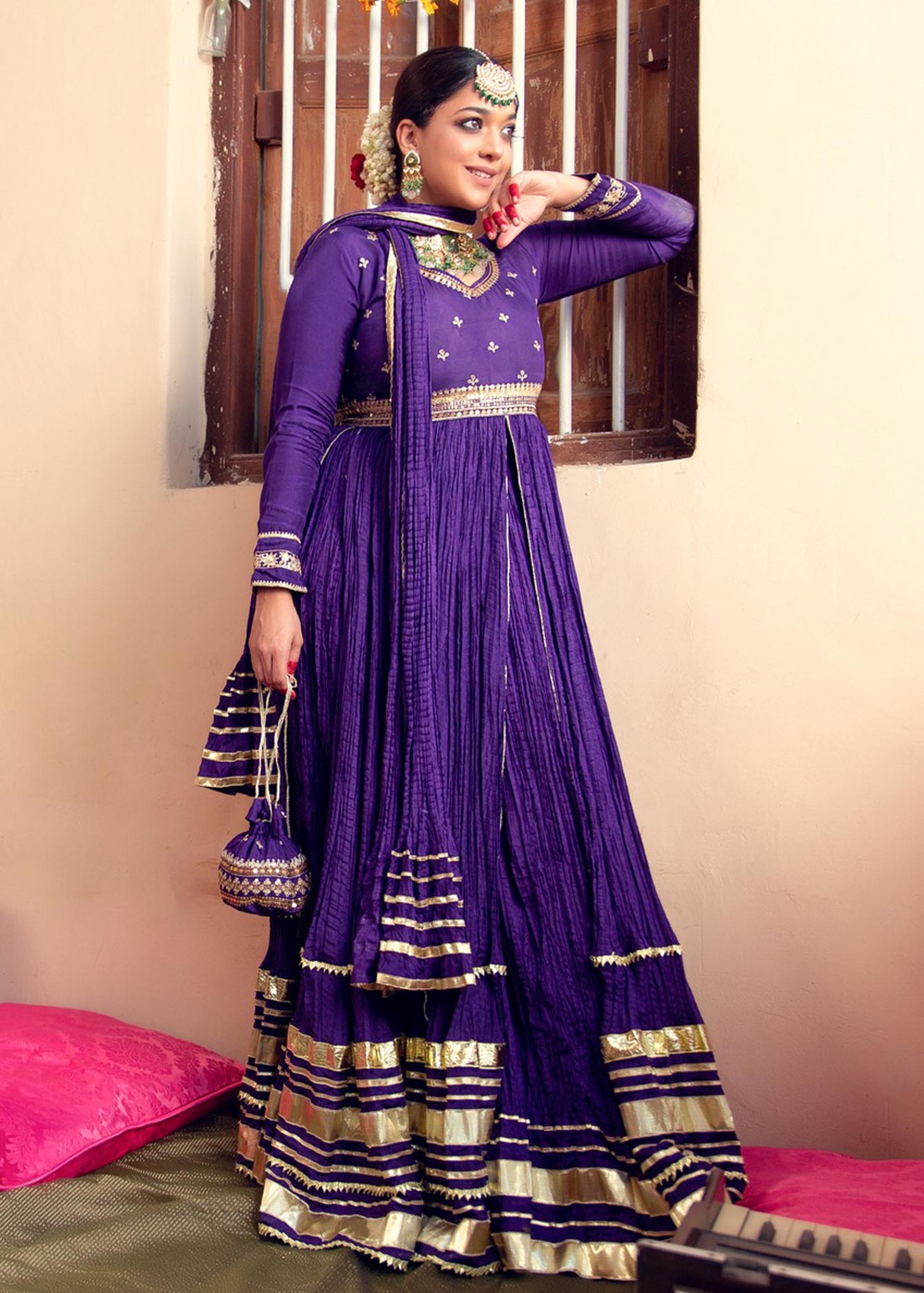 cotton silk Pishwas in Purple