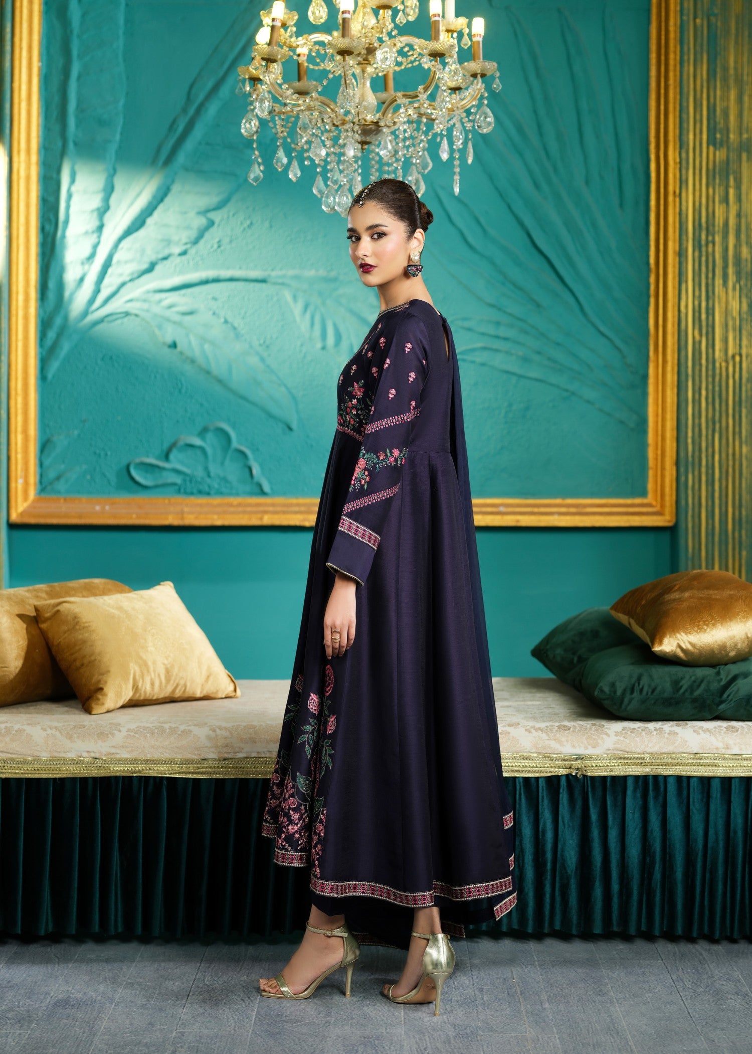 cambric cotton Pishwas in Dark blue