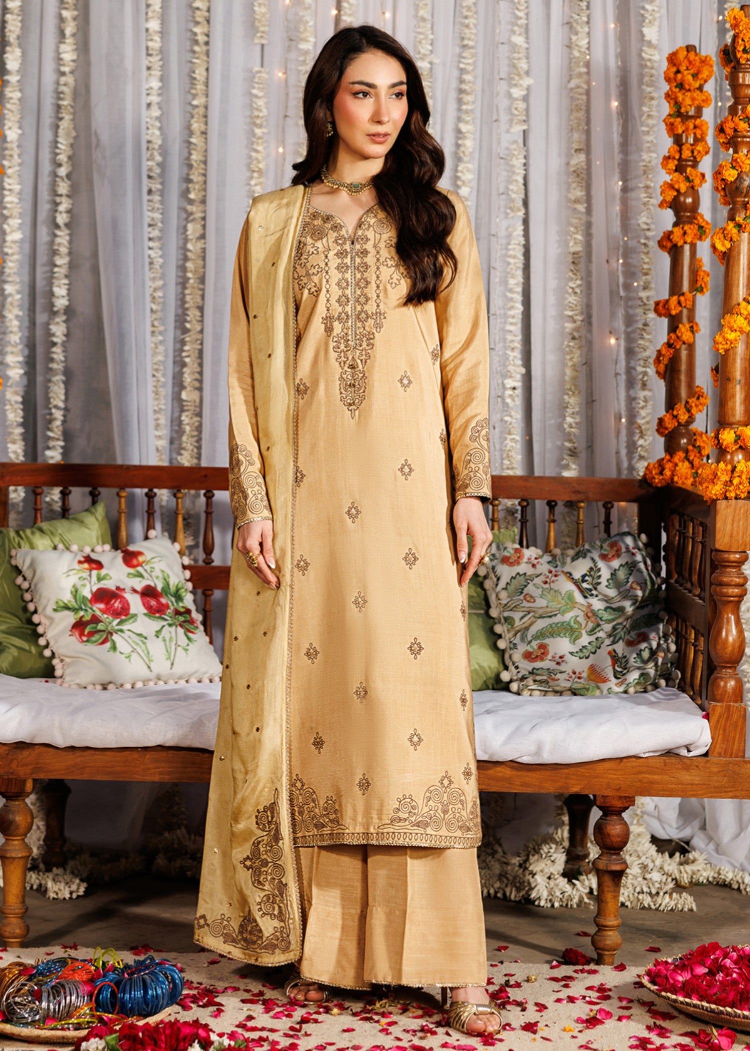raw silk Kurta Set in Mari gold
