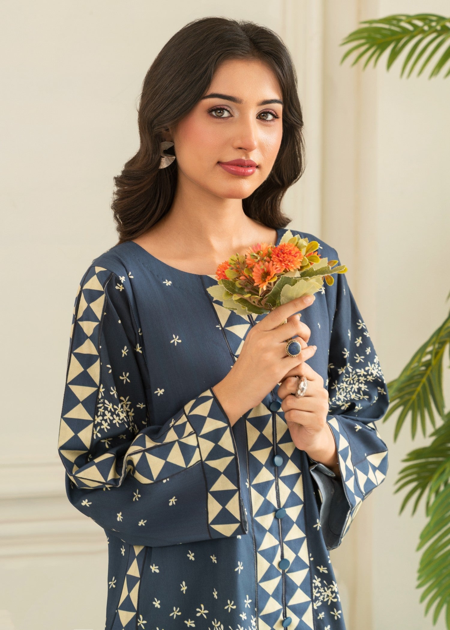cotton Co Ord Sets in Dark blue, beige
