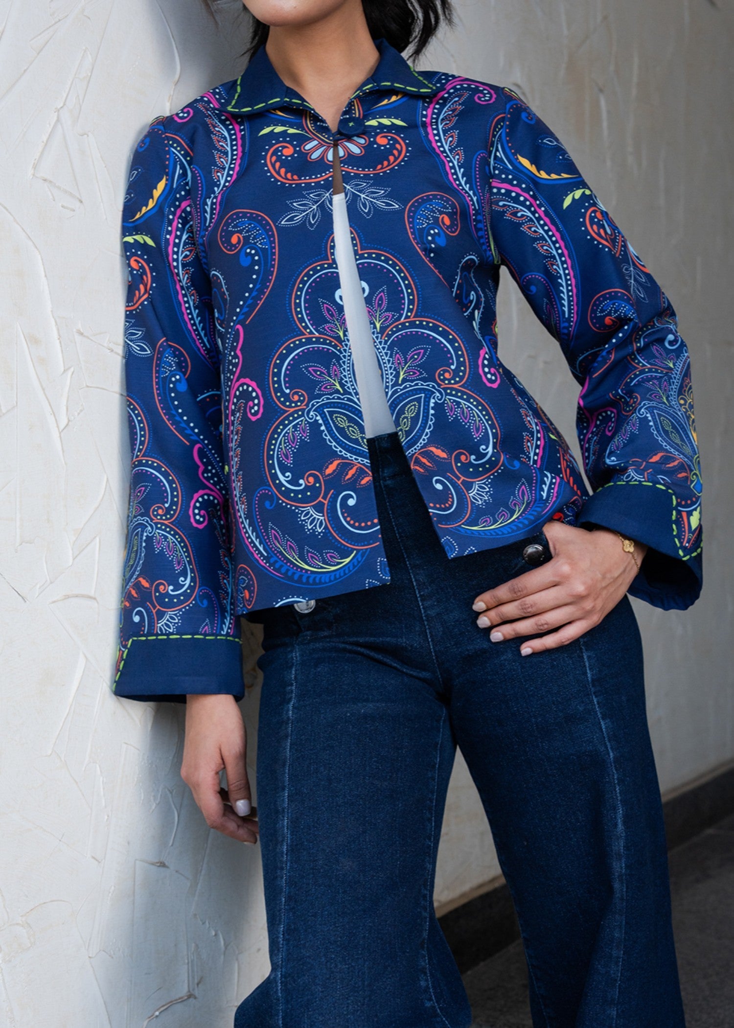 slub khaddar Jacket in Blue