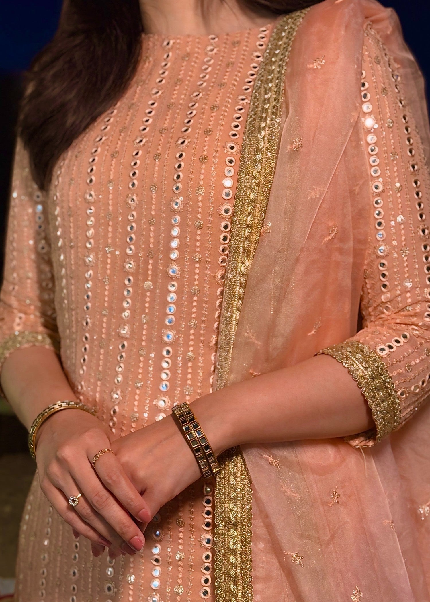 bemberg crinkle chiffon Sharara in Peach pink