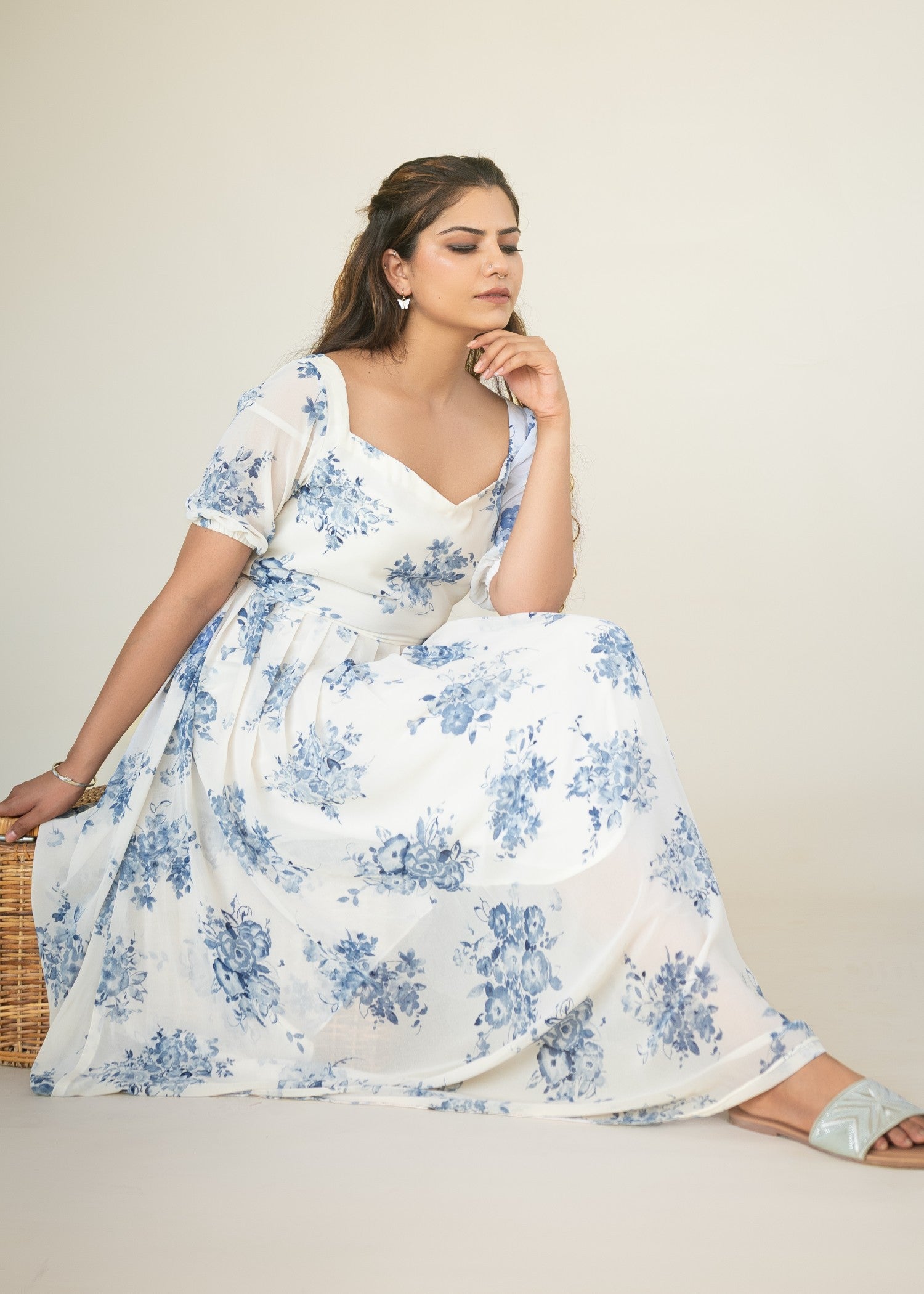 georgette chiffon Dress in White