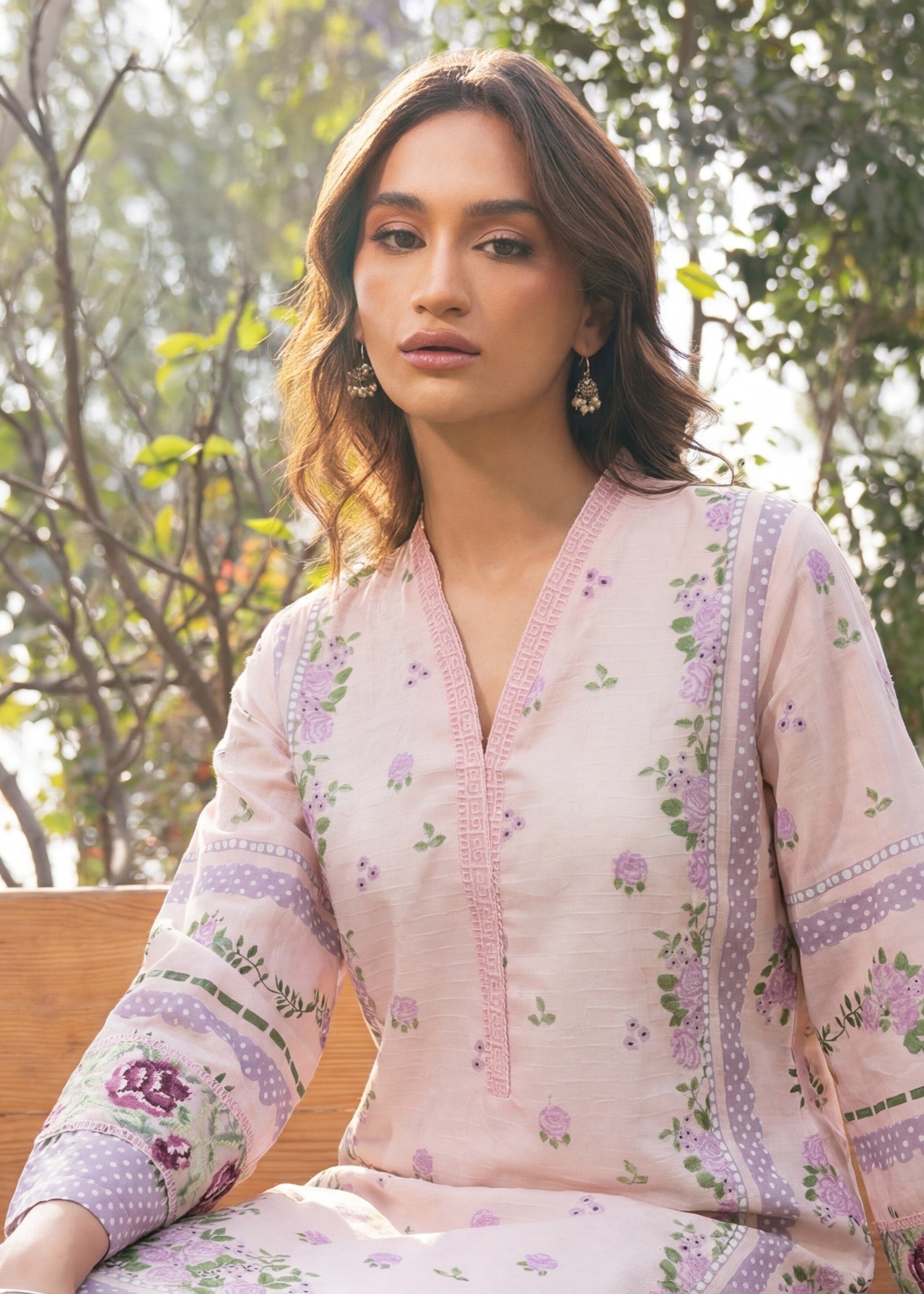 textured lawn Kurta Set in Blush pink