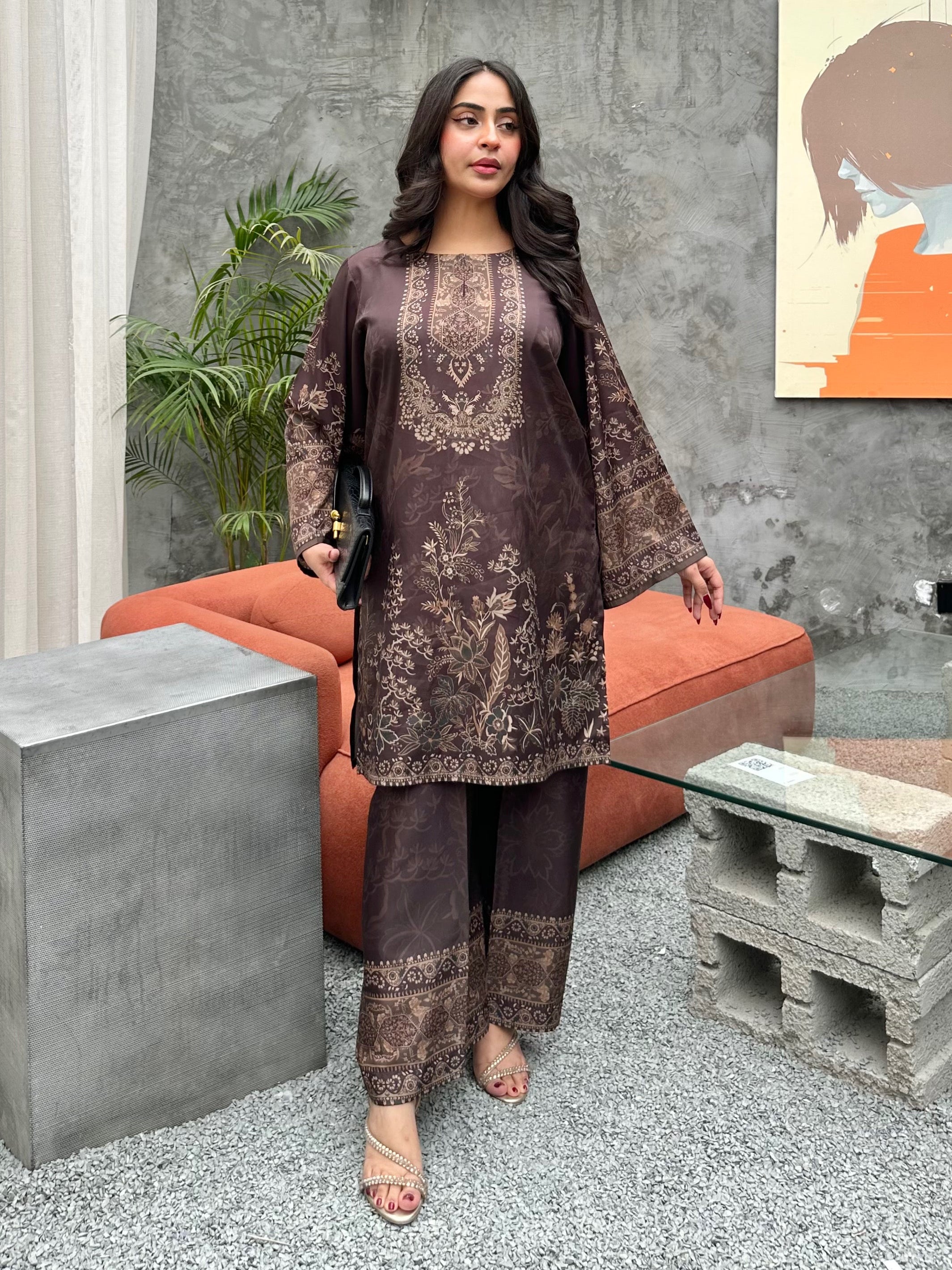 viscose raw silk Co Ord Sets in Dark brown