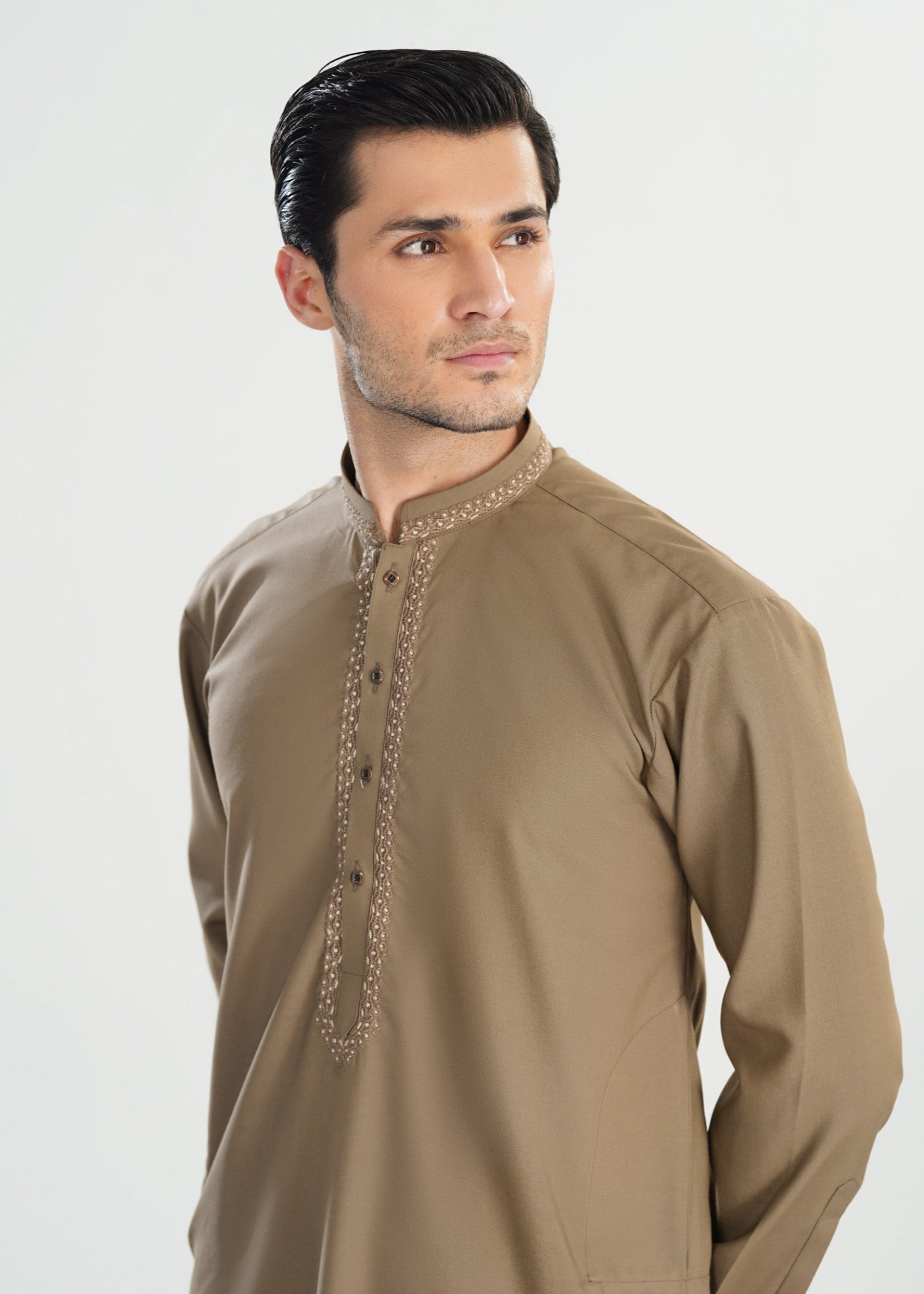 wash & wear Shalwar Kameez in Sand brown